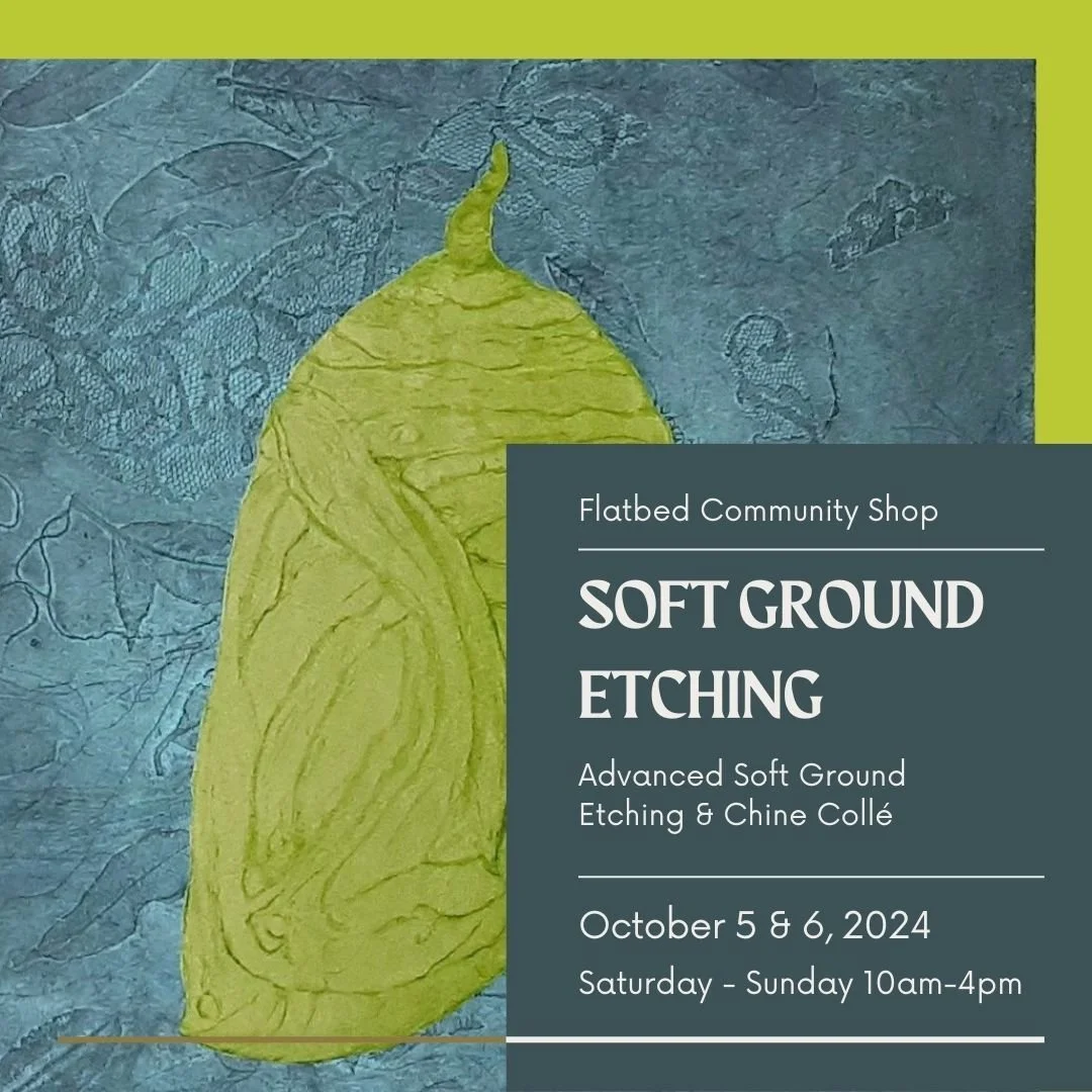 Soft Ground Etching
October 5 &amp; 6
Saturday- Sunday: 10am-4pm

Taught by Belinda Casey, this class covers the basics of soft ground etching techniques. This method explores the beautiful qualities of a softer mark, like a pencil mark, rather than 