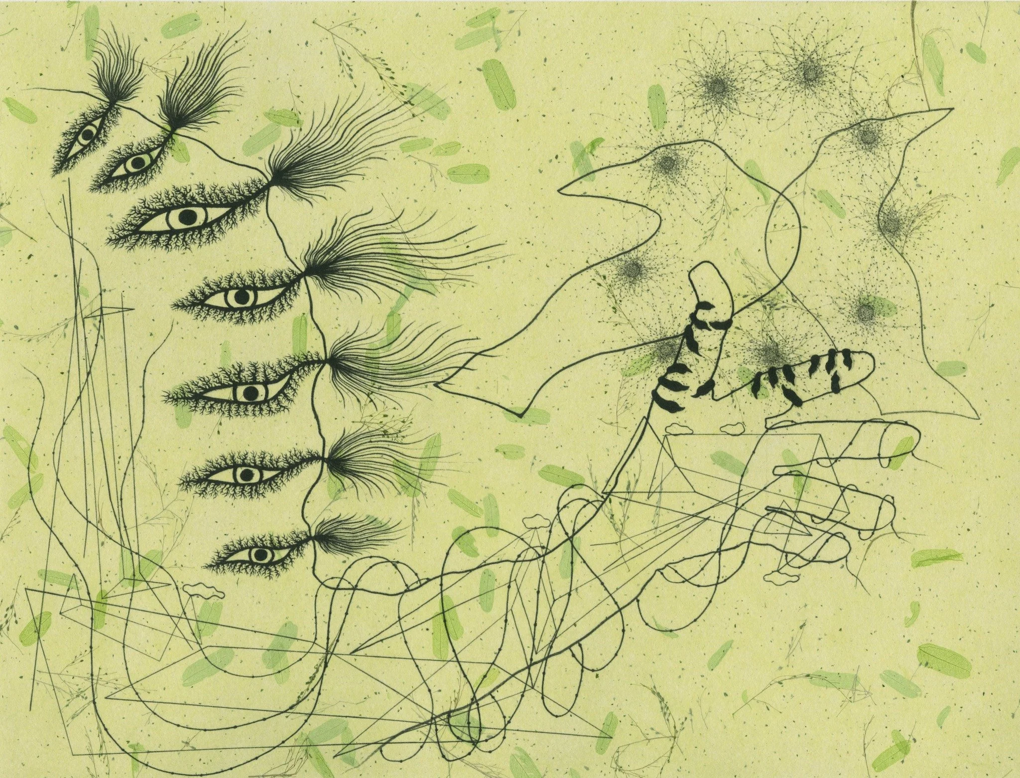 James Surls
&quot;Seeing Far and Near&quot;
Chine coll&eacute; polymer gravure, 2006
Image Size: 11&rdquo; x 14&rdquo;
Paper Size: 20&rdquo; x 16&rdquo;
Edition Number: Flatbed III/V
Twinrocker white and Tamarine green coll&eacute; paper
$1,800

In 2