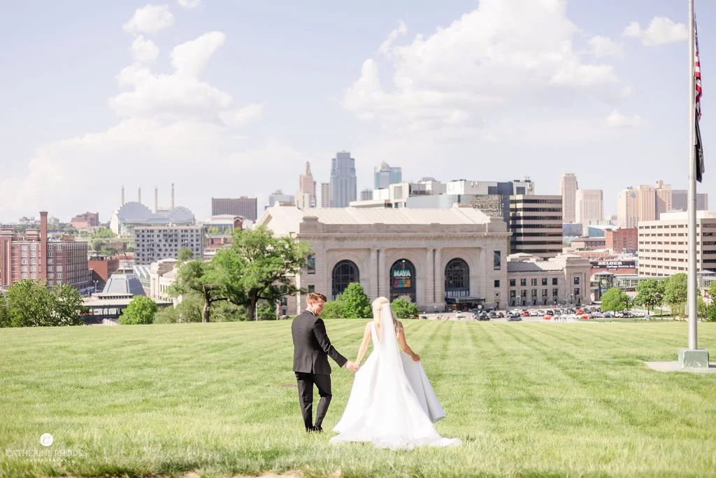 Newlyweds outside Union Station Kansas City wedding venue