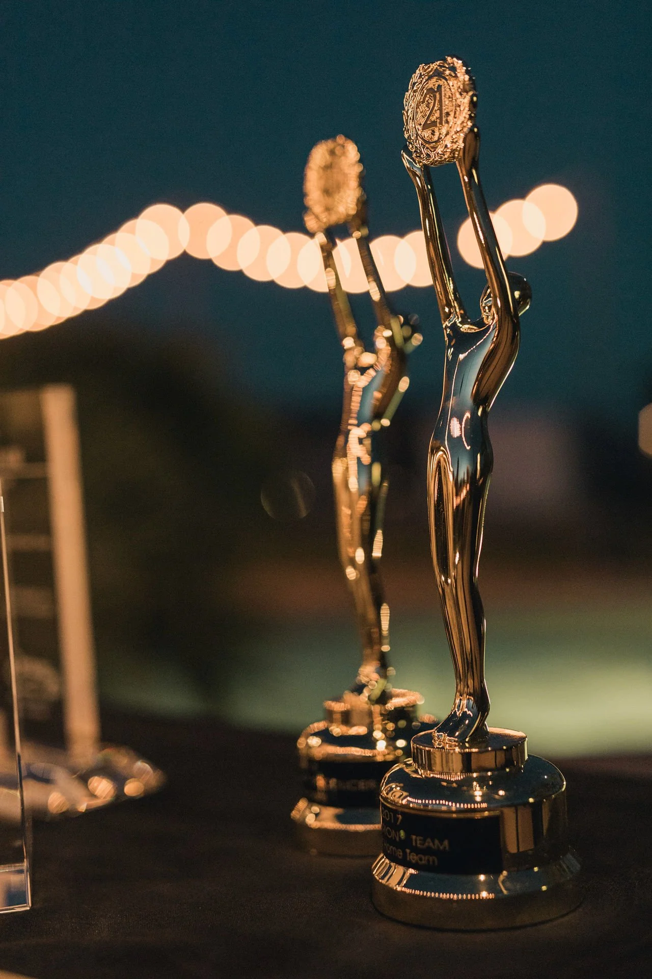 Corporate excellence awards displayed during an employee recognition event at Villa de la Meza.