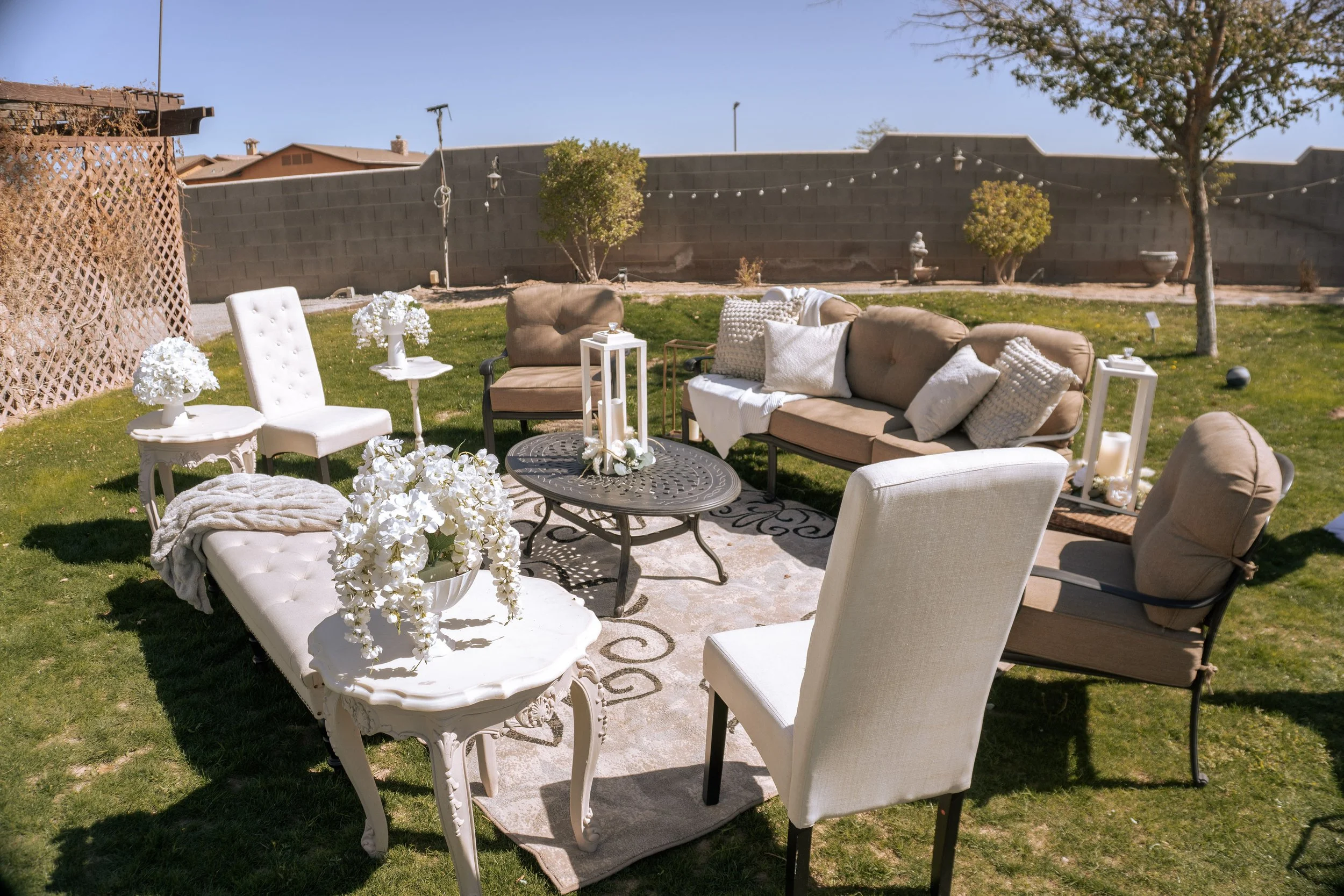 Victorian lounge seating arranged for guests at Villa de la Meza.