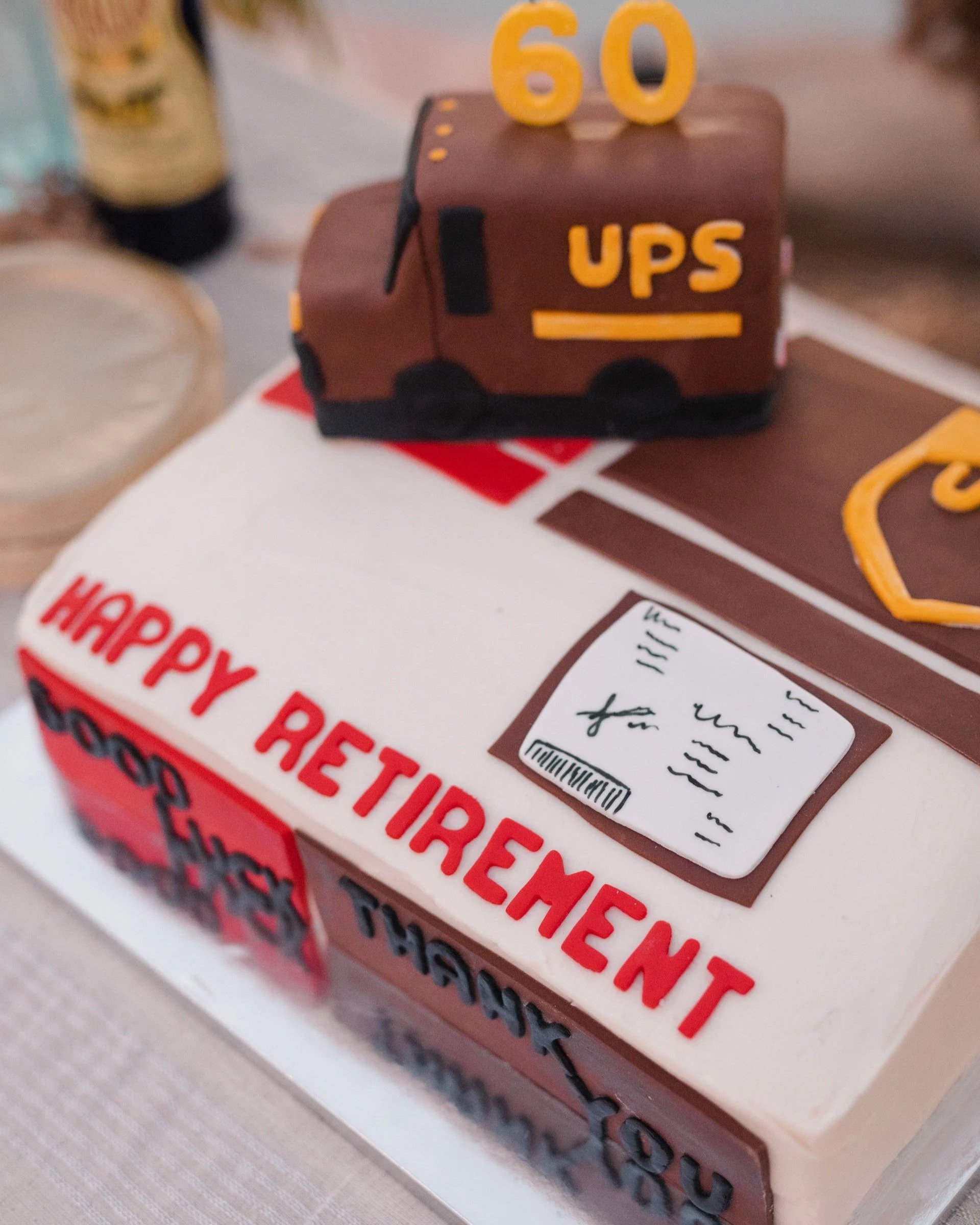 Retirement celebration cake display at Villa de la Meza in Yuma, Arizona.