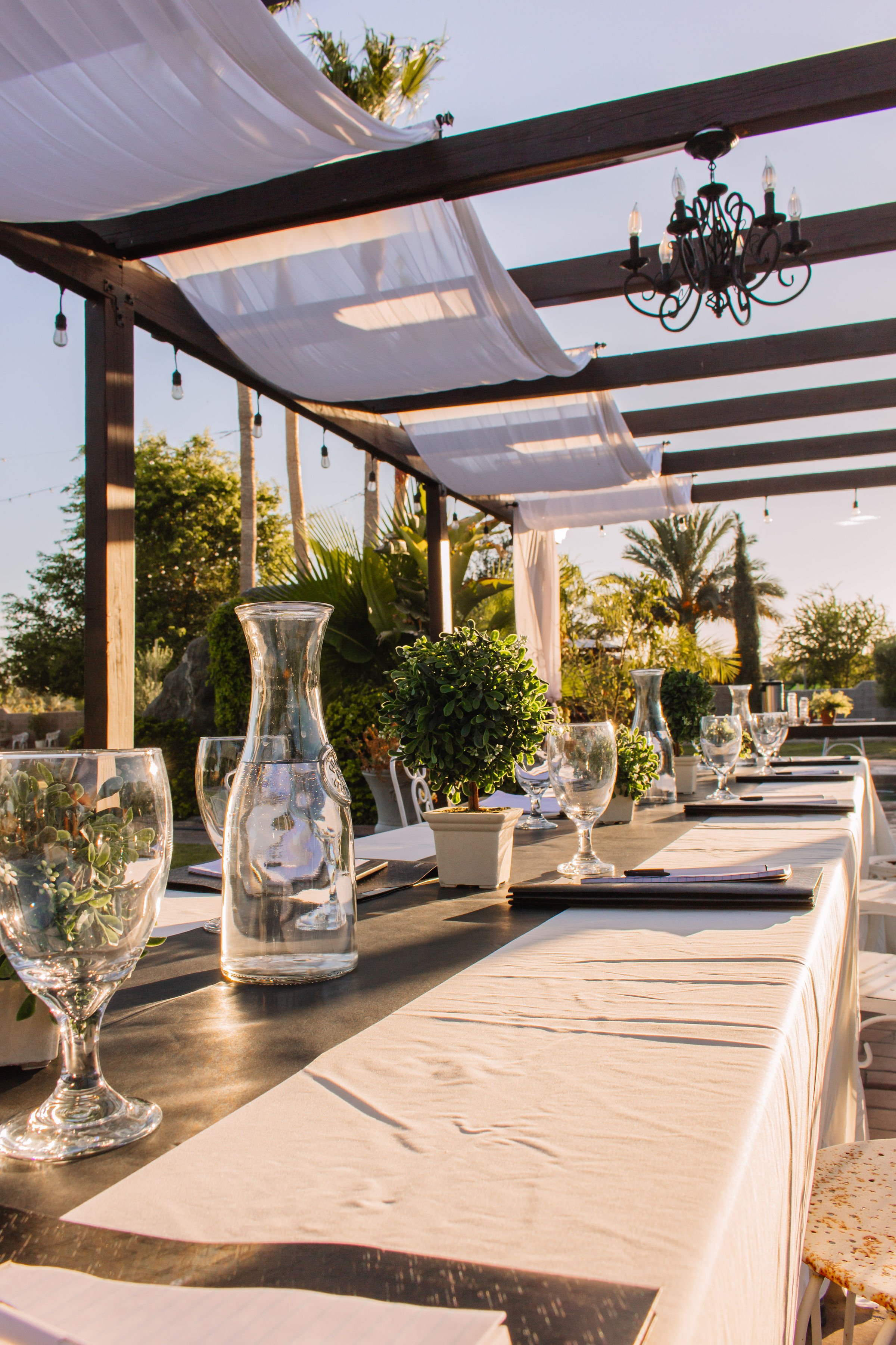 Elegant business meeting tablescape prepared for executives at Villa de la Meza.