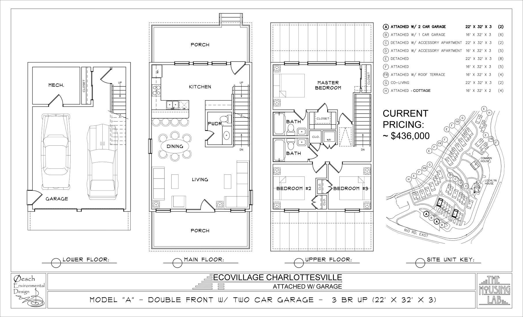   Model A  3 or 4 Bed Attached with Two Car Garage (22' X 32' X 3 ) $436,000 