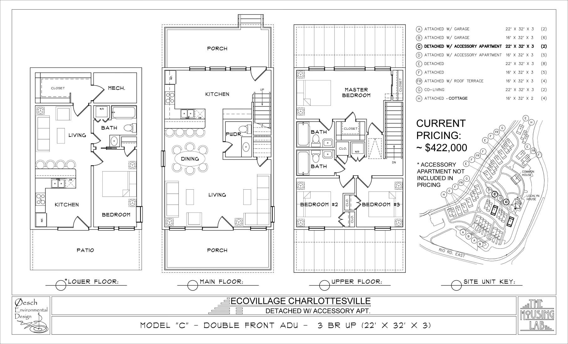   Model C  3 or 4 Bed Attached with Optional Accessory Unit  (22' X 32' X 3) $422,000 