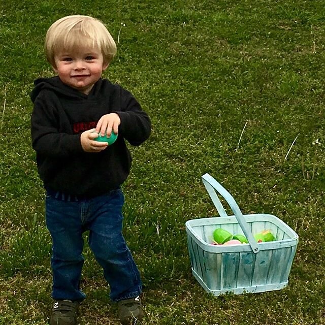 Thank you church family! Wyatt had an amazing morning hunting eggs &amp; eating candy. We can&rsquo;t wait to see all of you! ❤️ ✝️ #easteregged #easter #babyboy #longhairdontcare #thathairtho