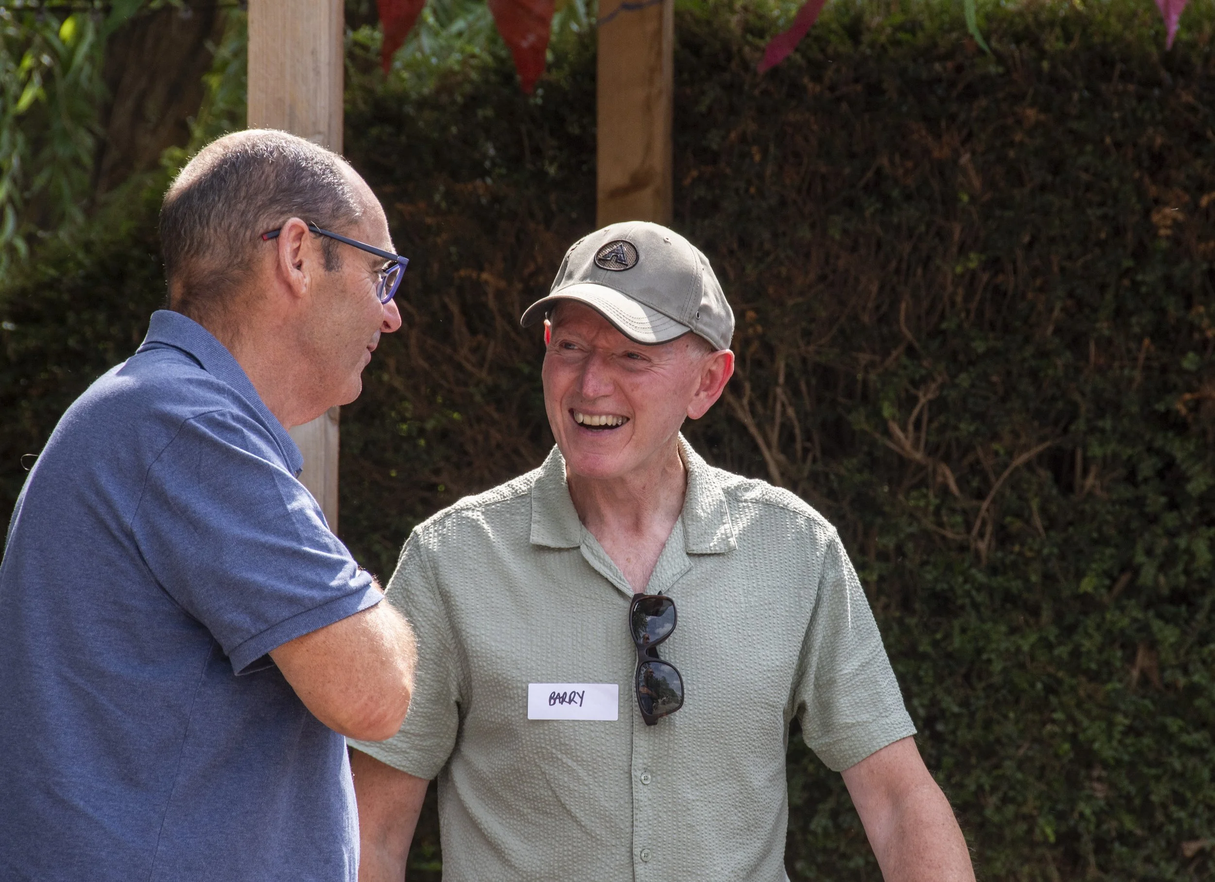 Barry laughing at the story Dave has just told about the massive fish that he caught, which got away