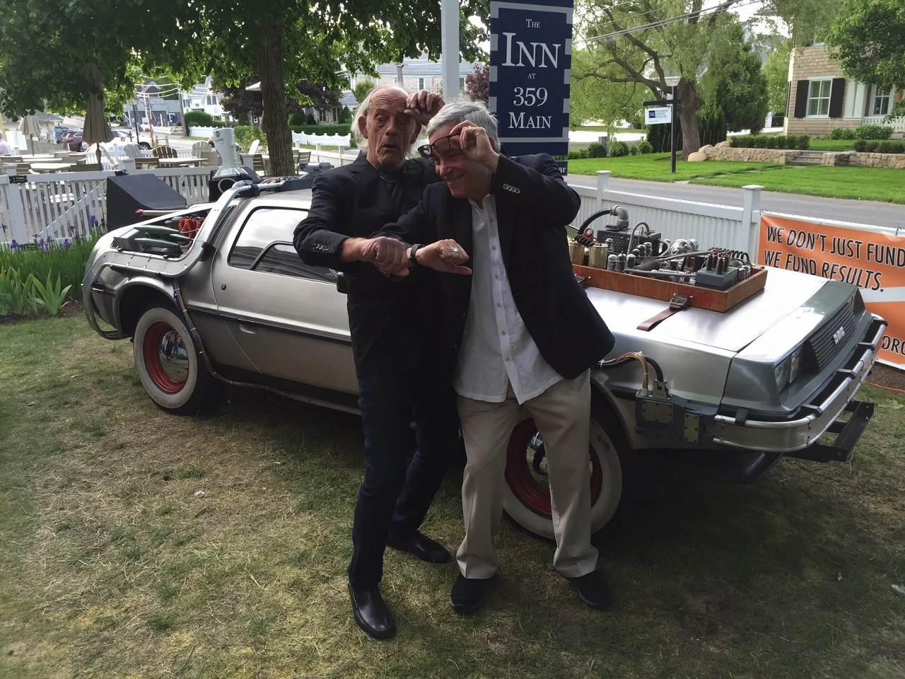 Christopher Lloyd and Bob Gale with the BTTF III DeLorean