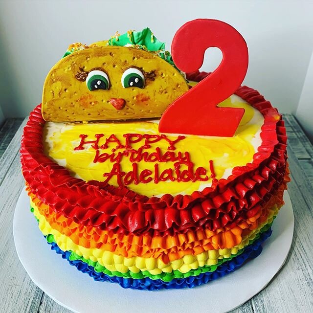 Let&rsquo;s taco &lsquo;bout TWO!  Once I figured out what dessert item would make the perfect taco meat, this cake came alive.  I truly have so much fun creating cakes 🍰 #tacocake #meatyricecrispytreats #thinkingoutsideofthebox @dreamstorealitycake