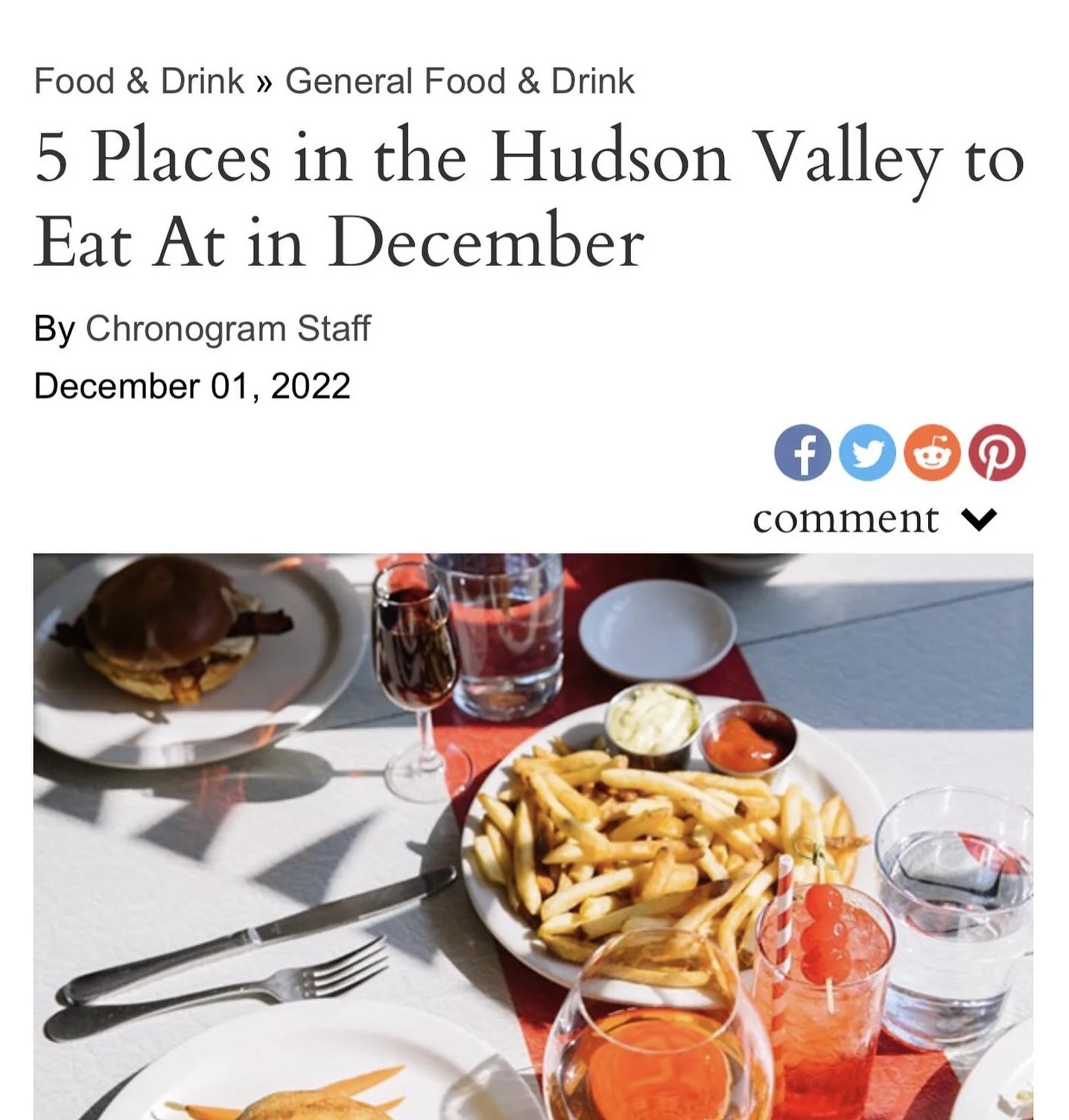 Chronogram Magazine : Best 5 Places to Eat in the Hudson Valley