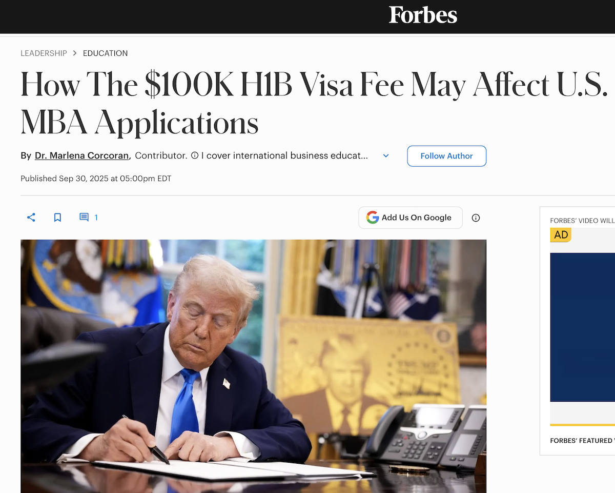 How the $100K visa fee may affect MBA applications