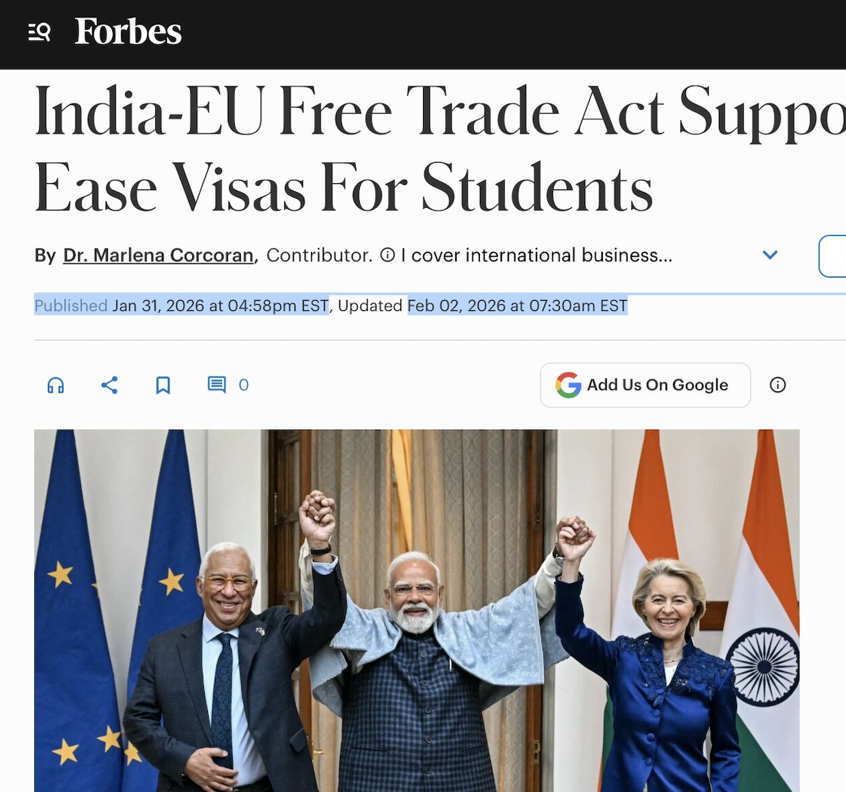 The India-EU Free Trade Act may affect admissions