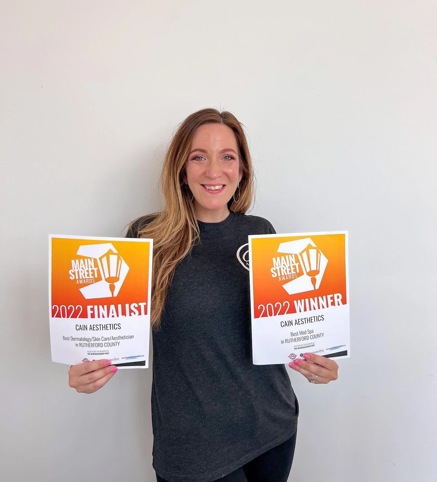 Thankful Honored Blessed 🥹
Today Cain Aesthetics was the Finalist in the category of Skincare/Aesthetician and the WINNER for Favorite Med Spa in the Main Street Awards! 
This is because of your SUPPORT and votes! 
It means so much to me that you