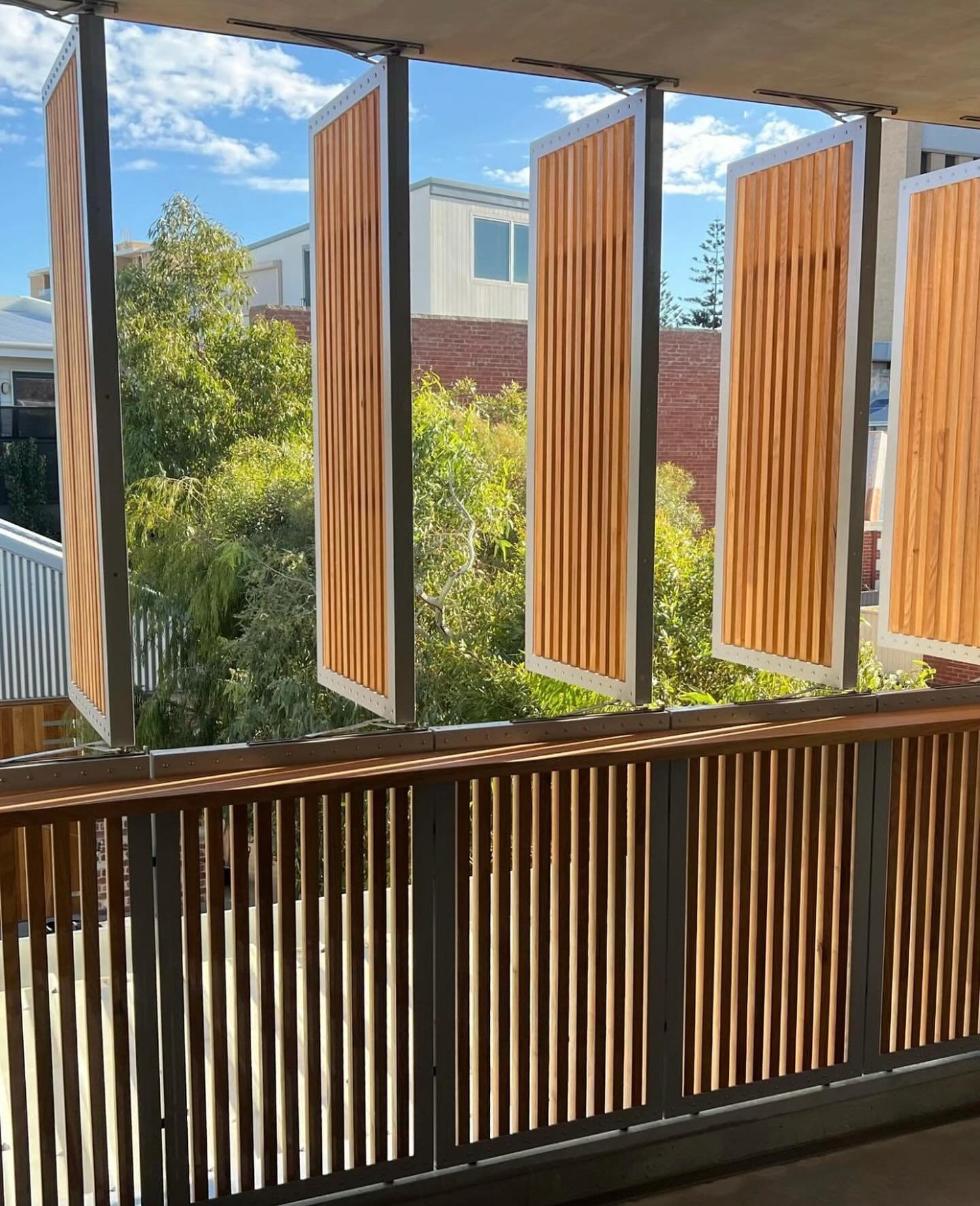 REPOST | @cockburnjoinerymyaree Classic but stylish timber shutters for a home in Fremantle. The powder coated vertical battens framed with metal add a sense of depth and texture to the sleek design.
This style of shutters also allows for easy adjust