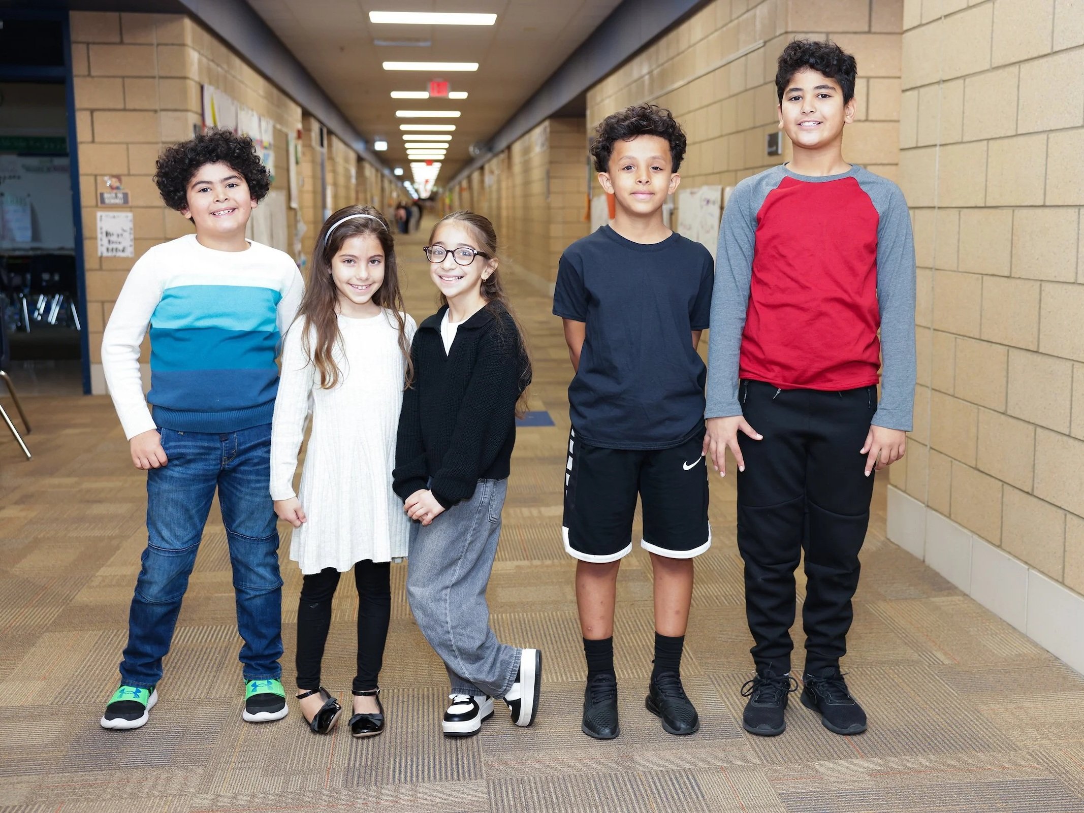 group of elementary students in hallway