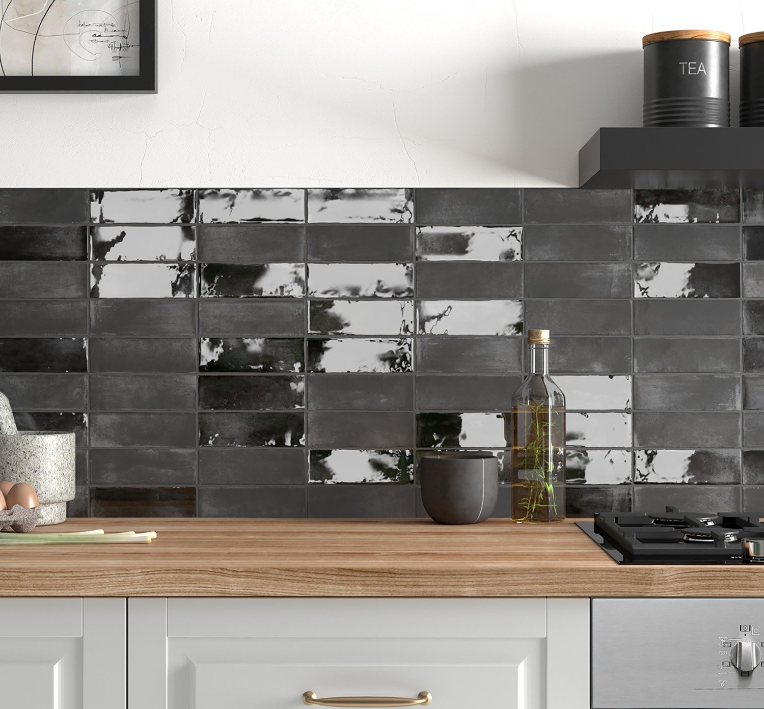 Natasha 2x6 Glossy Porcelain Tile Coal