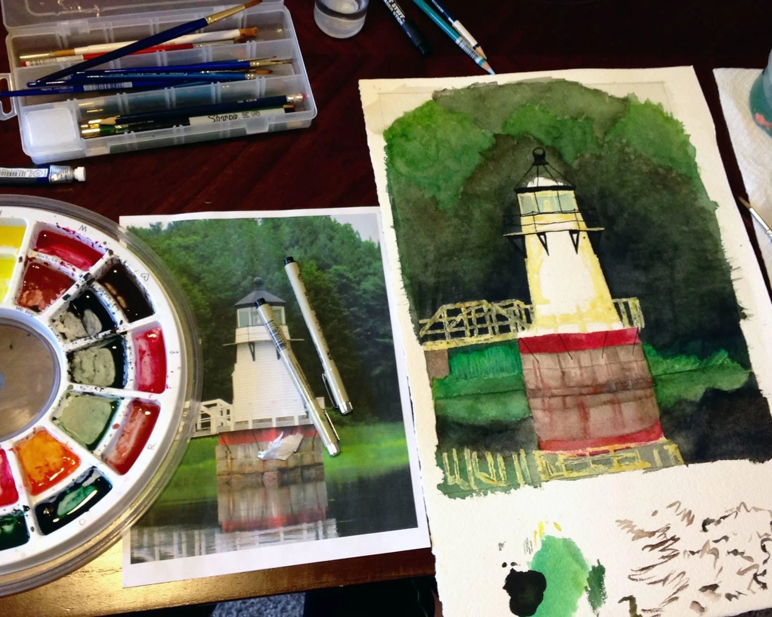 Lighthouse Watercolor In Progress