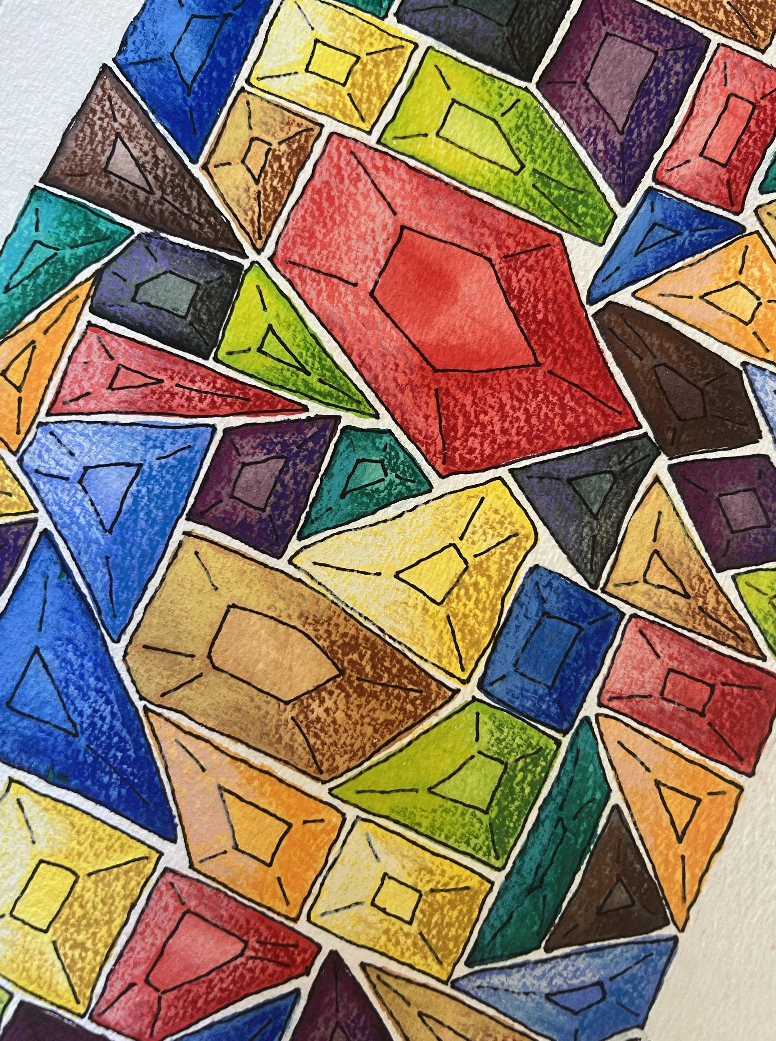 Gems - Mixed media on watercolor paper
