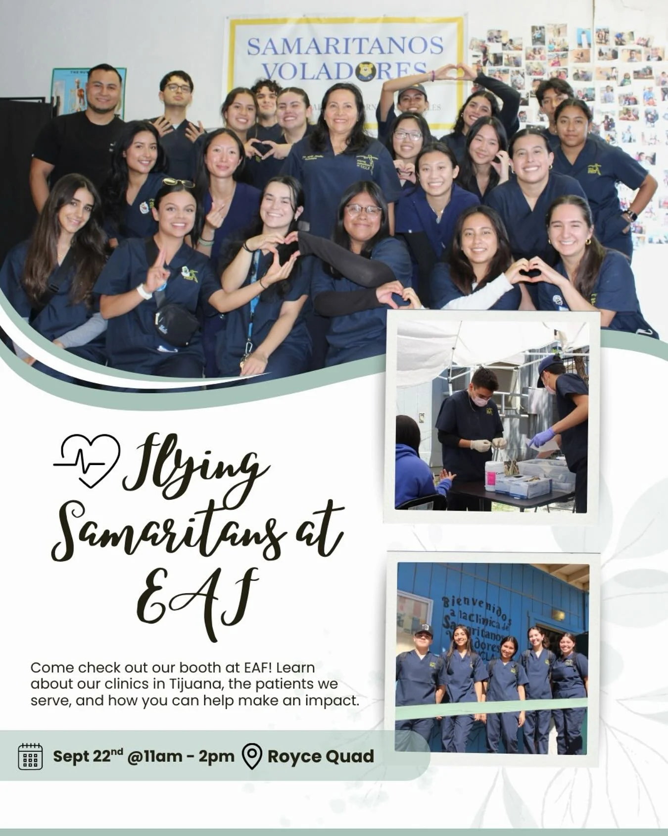 Catch Flying Sams at EAF! 💙 Come by our booth to learn more about our Tijuana clinics, the patients we serve, and how YOU can get involved! We can&rsquo;t wait to see you on September 22nd from 11am-2pm at Royce Quad! 🌟