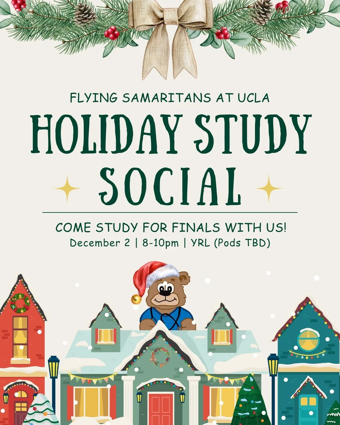 🎄📚 Holiday Study Social!

Finals season is here&hellip; and so is the holiday spirit ❄️✨Come study and power through finals with us during our last event of the quarter! 

🗓 December 2
⏰ 8&ndash;10 PM
📍 YRL (Pods TBD)

Let&rsquo;s finish the quar