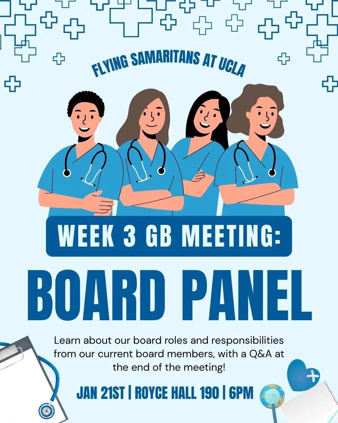 Week 3 GB Meeting: Board Panel 💙

Learn about board positions from our current board members to prepare for board applications this quarter, followed by a Q&amp;A. Board recruitment starts Week 7!

📍 Wednesday, Jan 21st | Royce Hall 190 | 6 PM