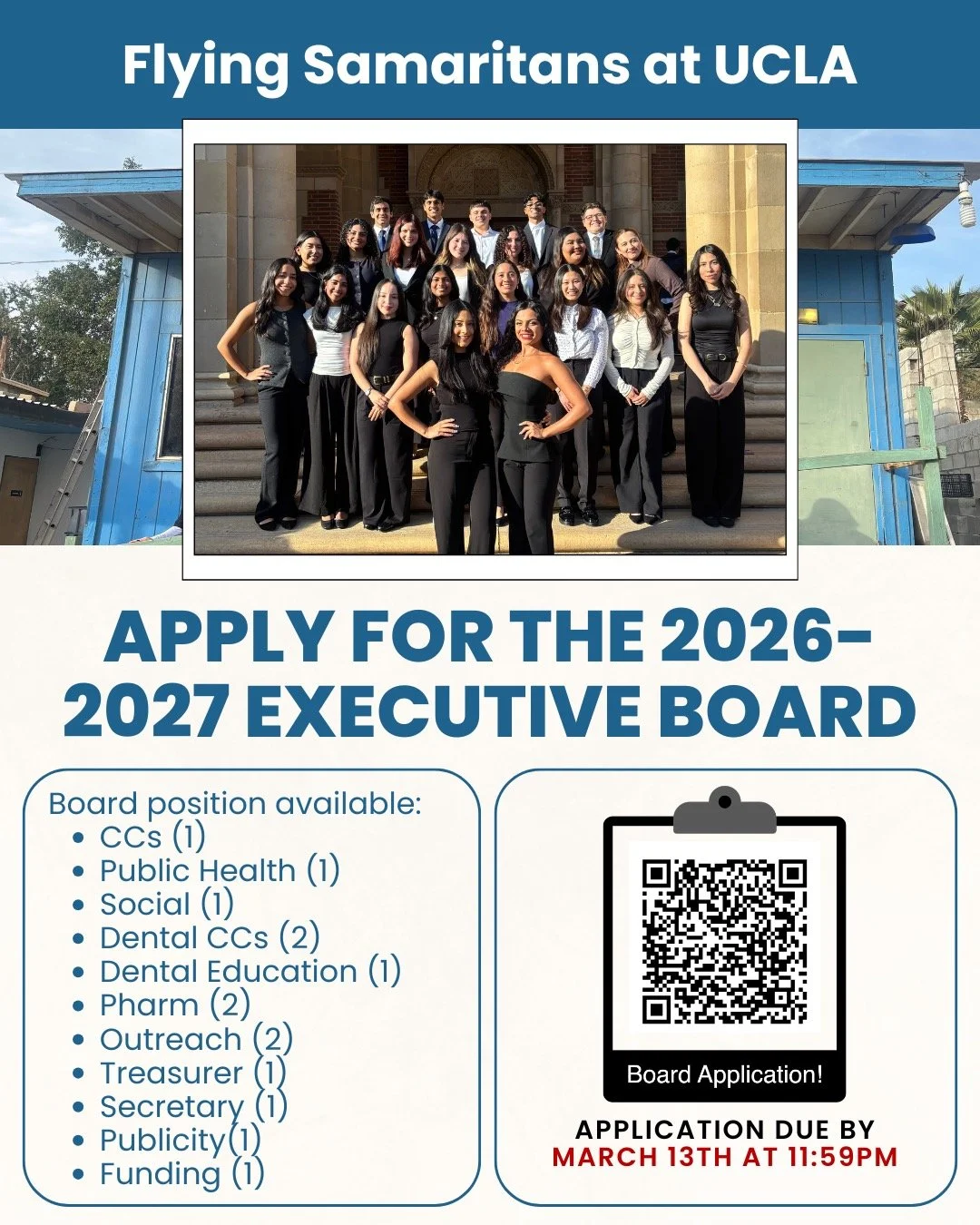 Executive Board applications for 2026&ndash;2027 are now open!!✨

If you&rsquo;re looking to take on a bigger role in Flying Sams, whether through clinic coordination, public health, dental/pharm, outreach, funding, or internal operations, this is yo