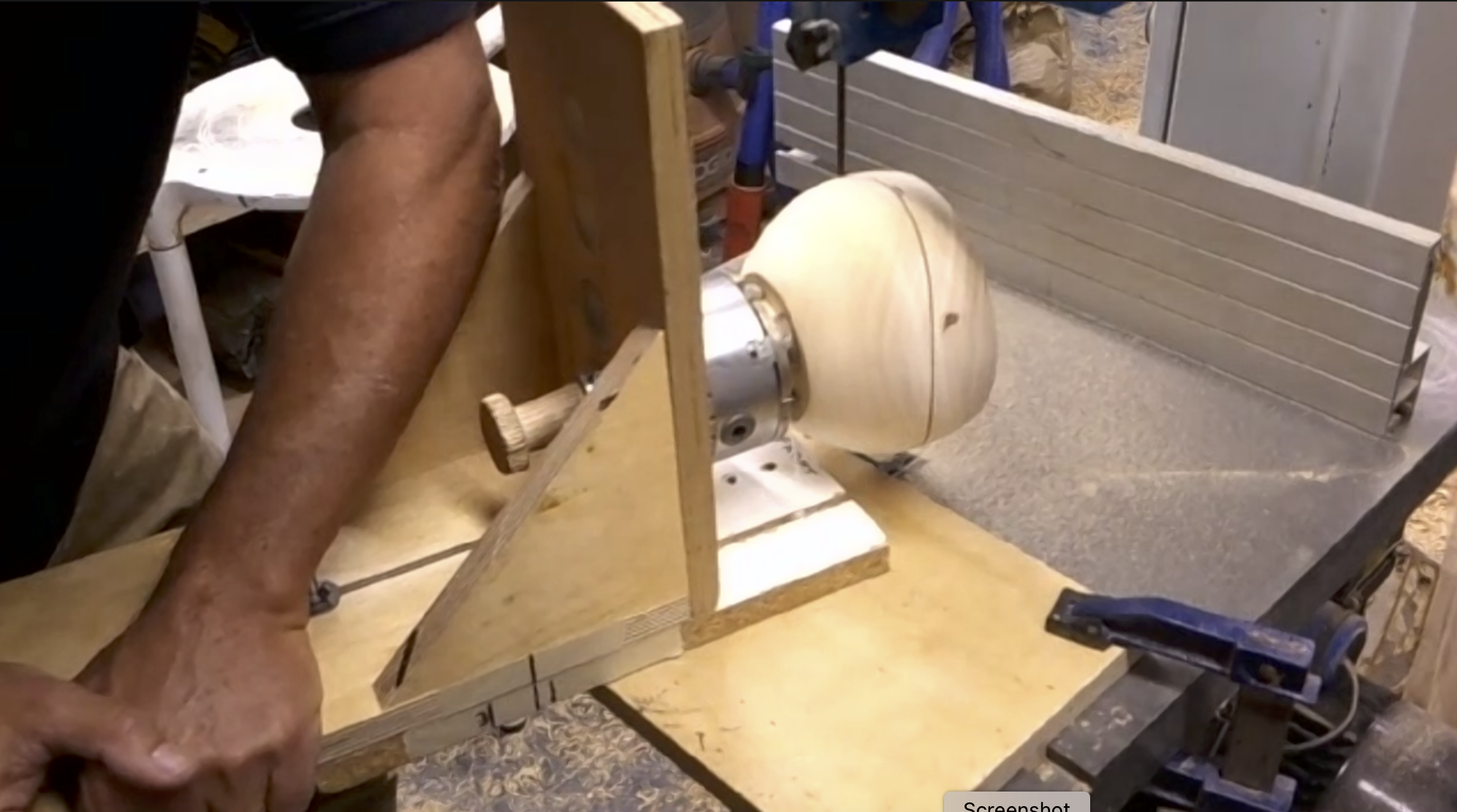  Bandsaw jig used to cut the top off the bowl blank. 
