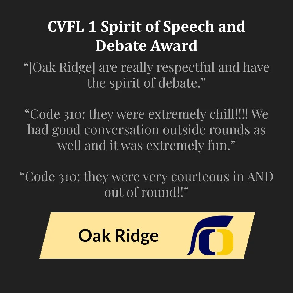 Congrats to @oakridgespeechanddebate for being wonderful members of our community, nominated by 5 other schools for their *extremely chill* vibes.