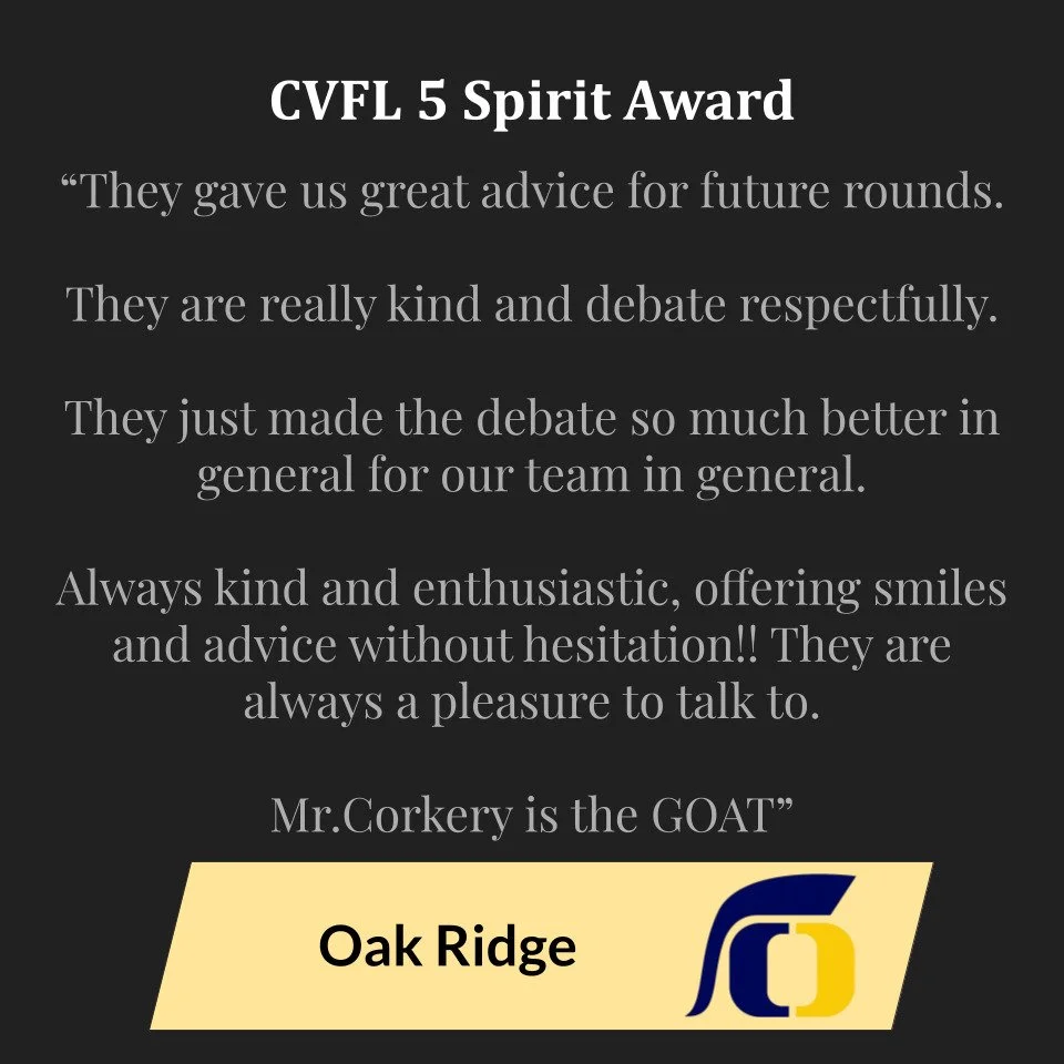 The teams of the @cvfl.forensics had nothing but great things to say about our host school and Spirit of Speech and Debate Award winners: @oakridgespeechanddebate