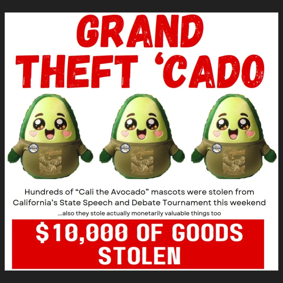 On Thursday, thieves stole @chssaofficial's U-Haul van containing $10,000 of supplies for the state tournament, including 500 Cali the Avocado dolls, as well as technical equipment and donated formal wear.

The tournament staff managed to run the tou