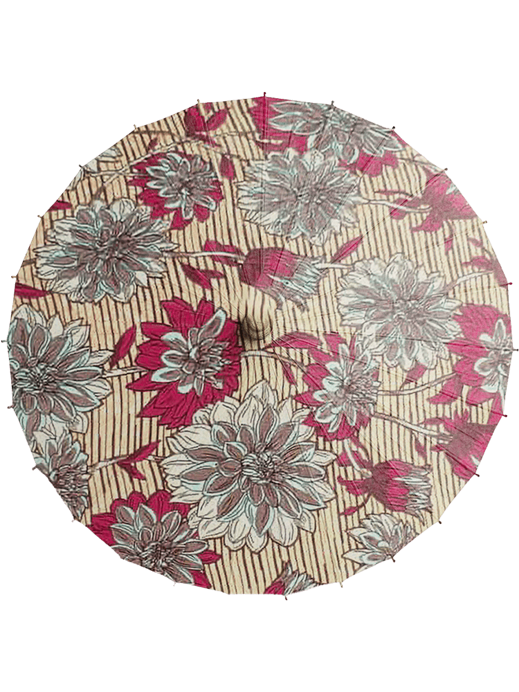 strawberry opal handmade parasol top view, medium size, with afro-inspired design