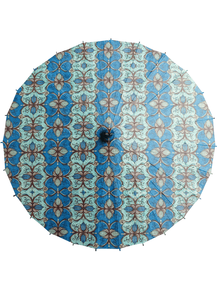 blue apatite handmade parasol, top view, medium sized, with afro-inspired design
