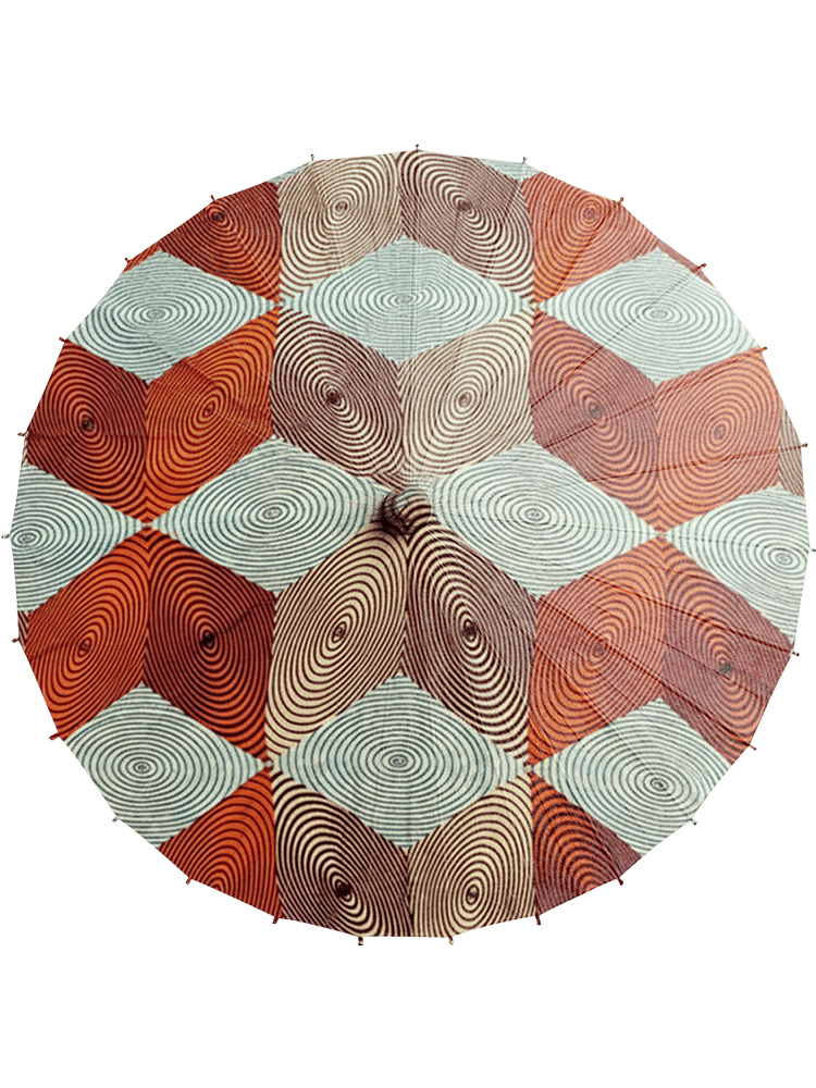 copper handmade parasol, top view, medium size, with afro-inspired design