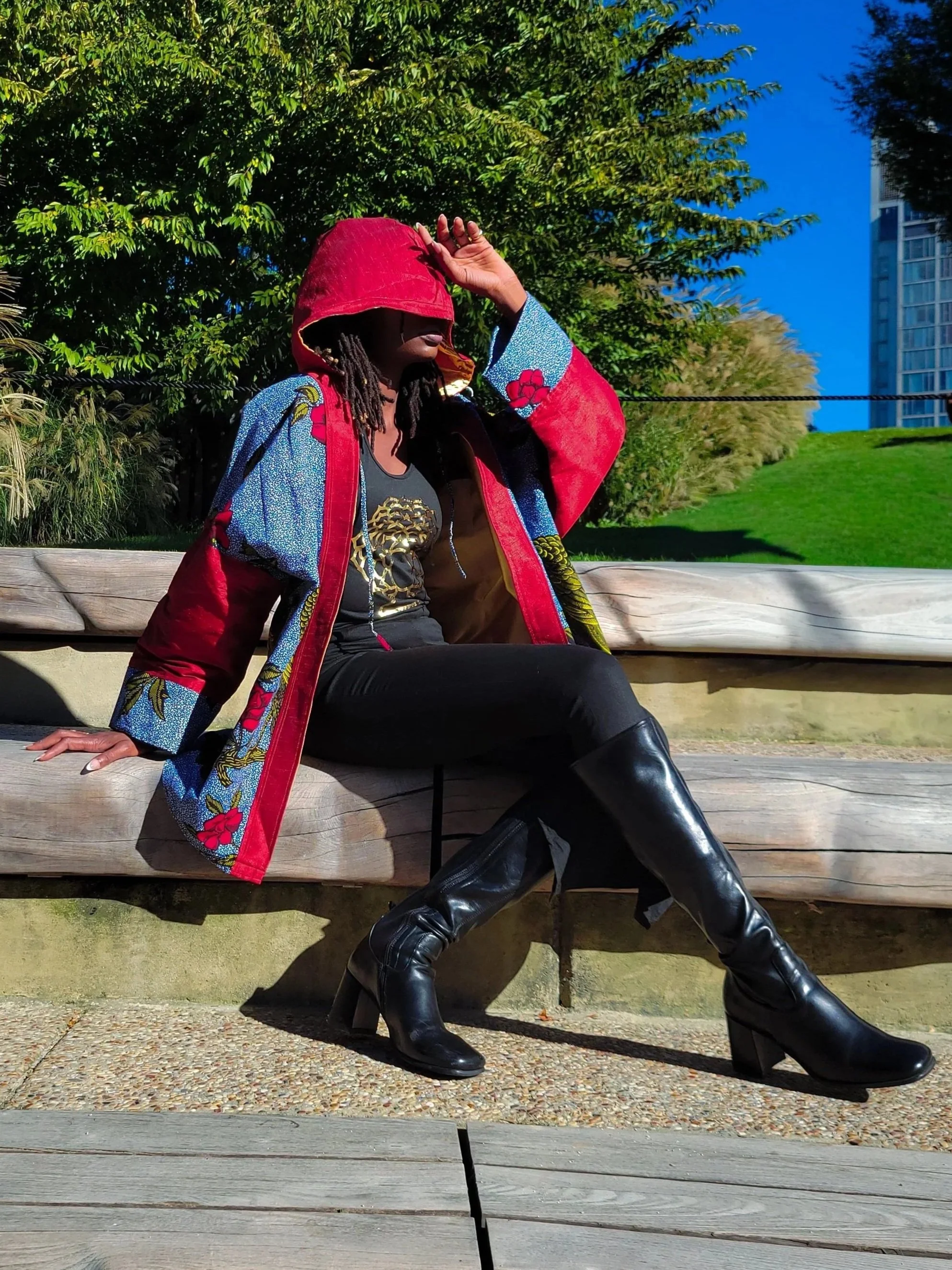 woman posing with a chalcanthite haori inspired kimono jacket