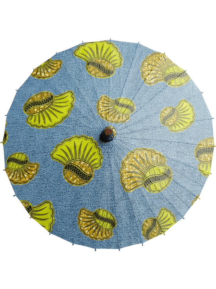 azurmalachite handmade parasol top view, medium sized, with afro-inspired design