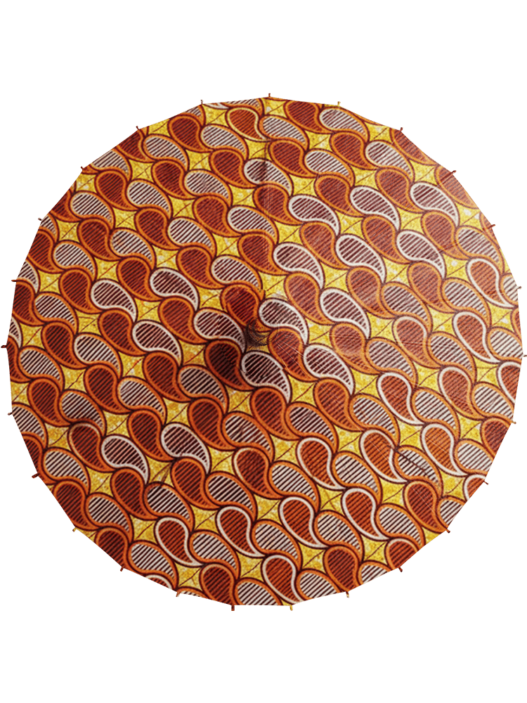 amber handmade parasol, top view, medium sized, with afro-inspired print top view