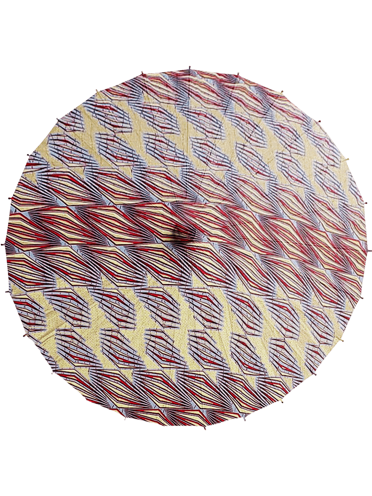 strawberry quartz handmade parasol top view, medium size, with afro-inspired design