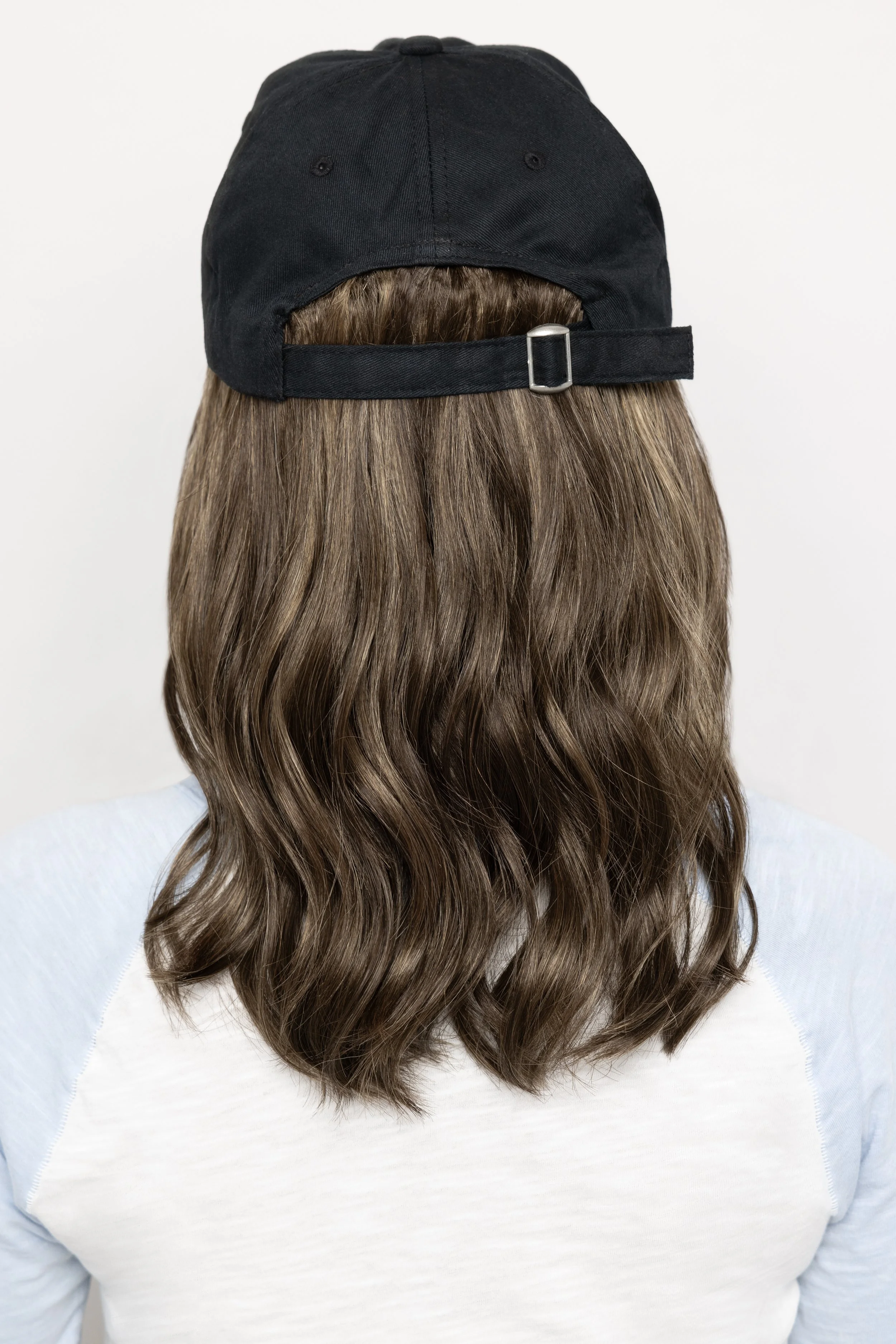Wavy Hat Black | Baseball Cap with Hair Sewn in