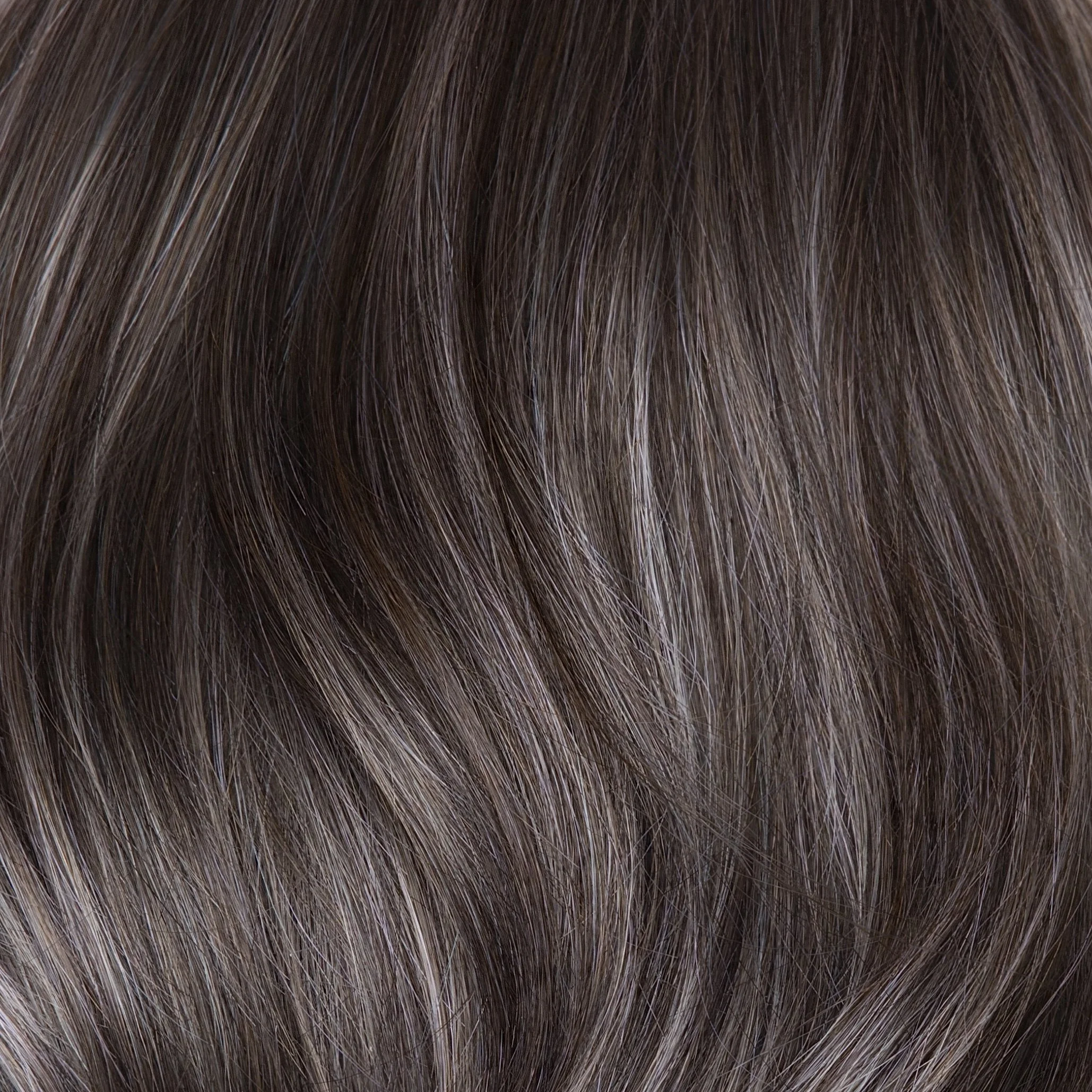 MUSHROOM-GREY-R | Dark brown incorporates light brown and silvery grey tones with shadow roots for a stylish finish