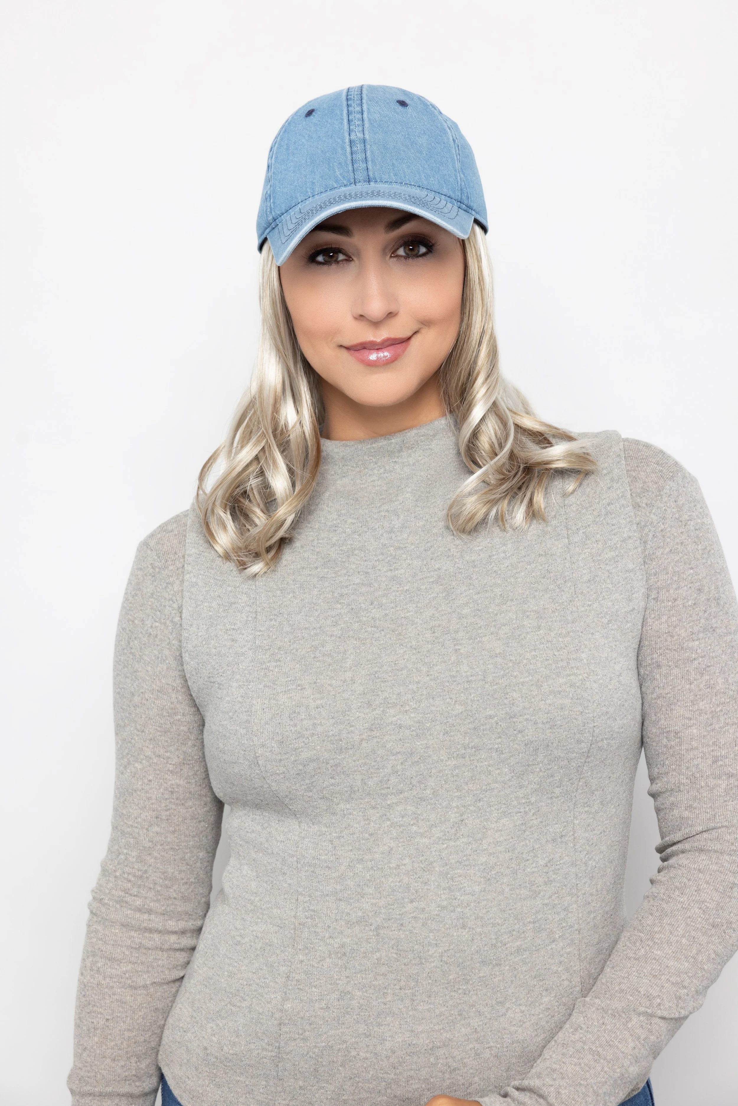 Denim Classic Hat | Baseball Cap with Hair Sewn in