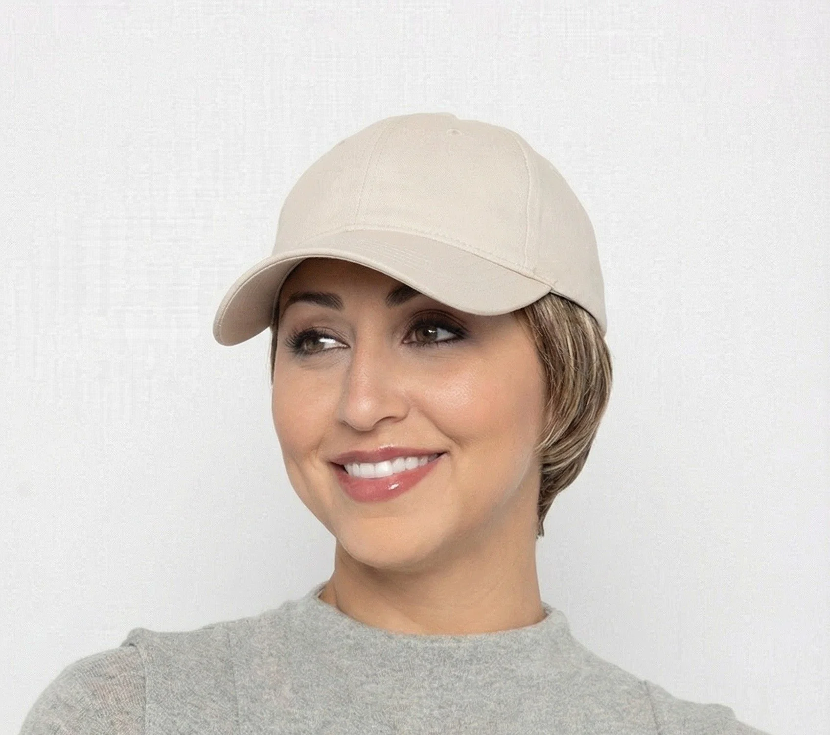 Tapered Hat Beige | Baseball Cap with Hair Sewn in