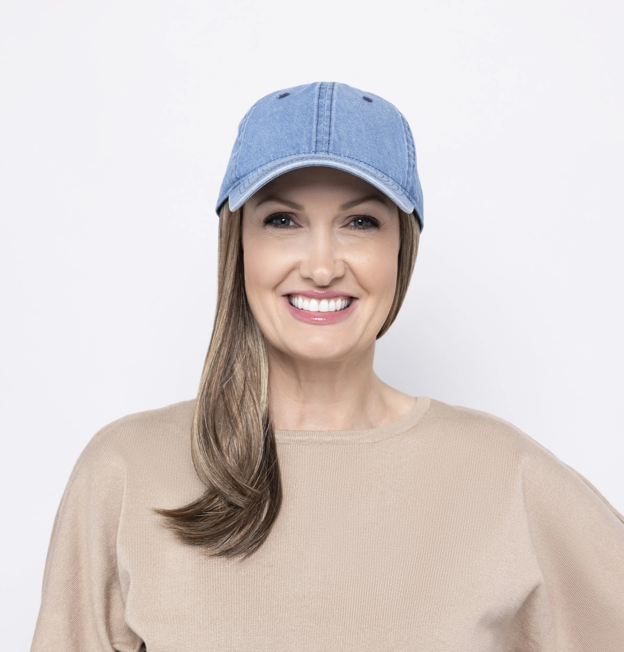 Denim Long Hat | Baseball Cap with Hair Sewn in