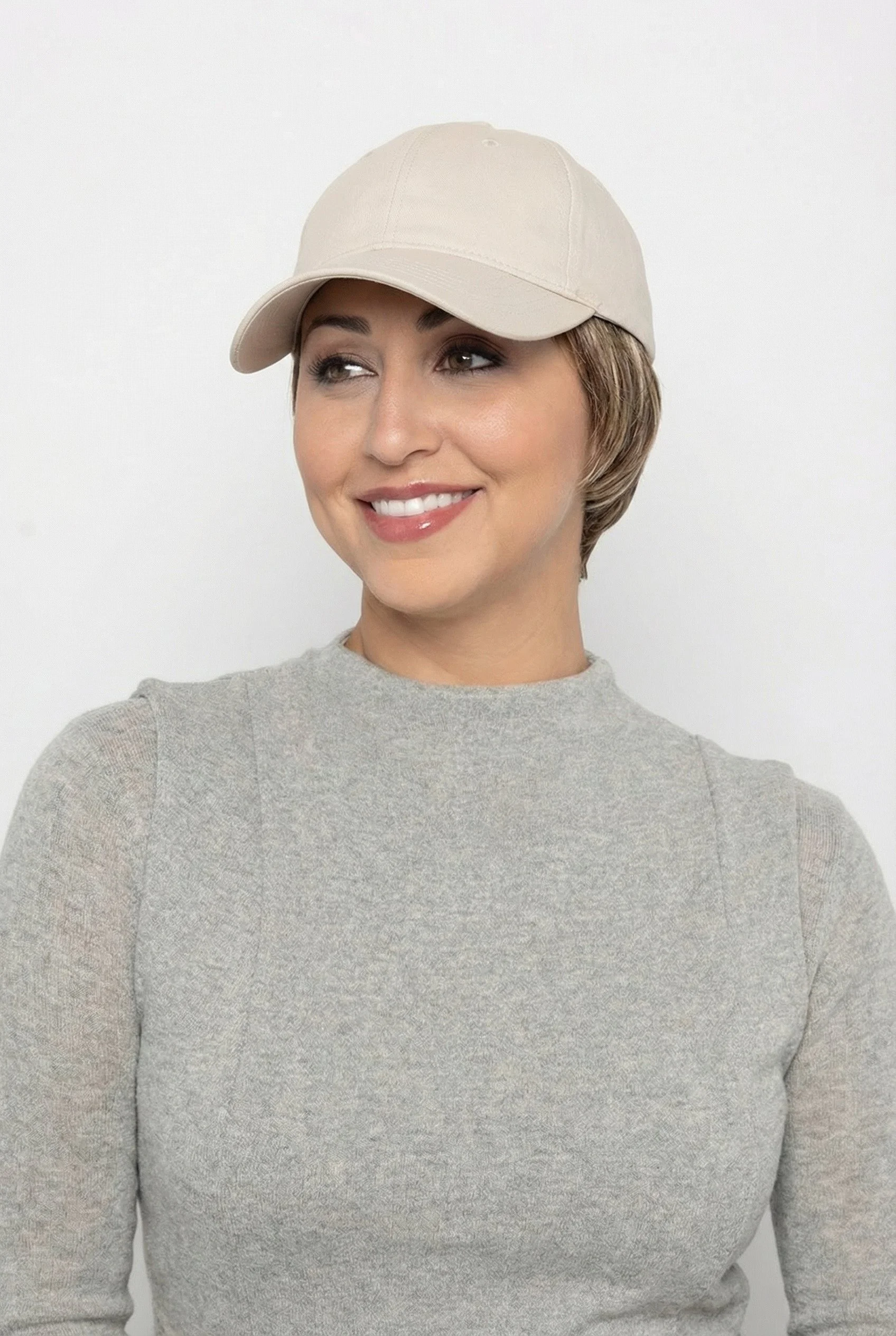 Tapered Hat Beige | Baseball Cap with Hair Sewn in
