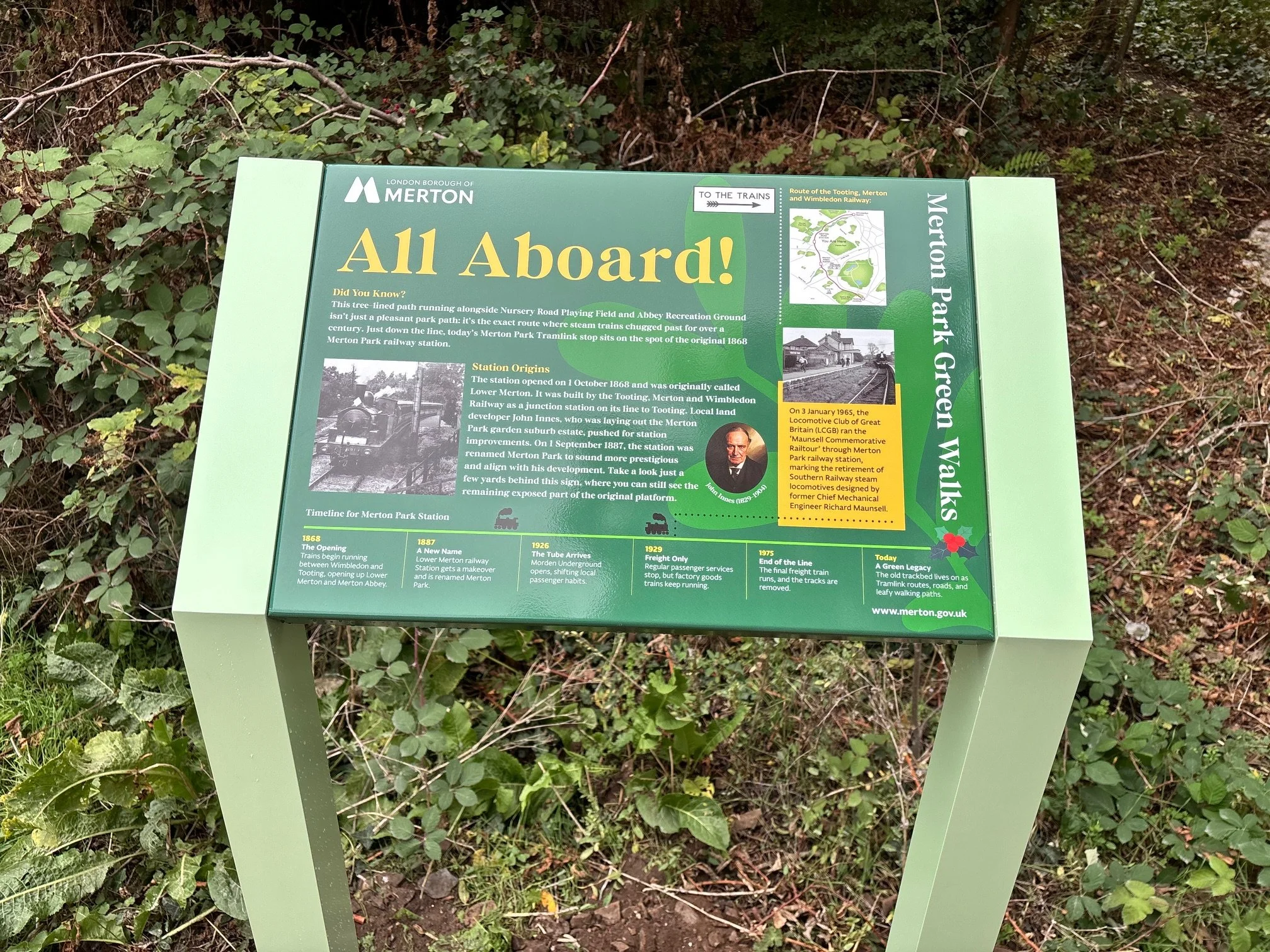 Project Feature: Merton Park Green Walks Signage

Red Mason recently designed and installed a bespoke, weather-resistant heritage interpretation board for the London Borough of Merton. Positioned along the Merton Park Green Walks, the "All Aboard!" s