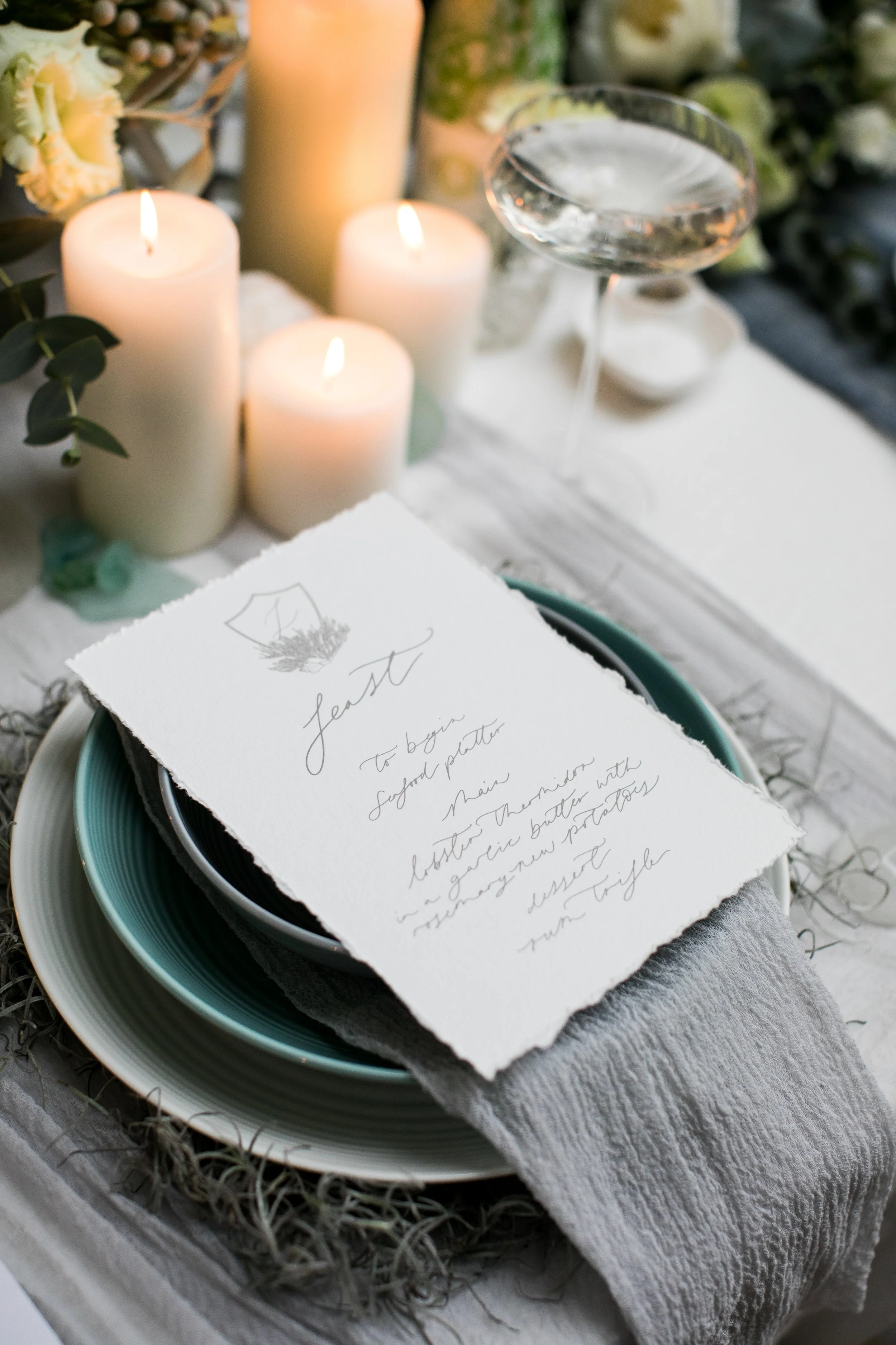 Handtorn cotton paper with a calligraphy menu