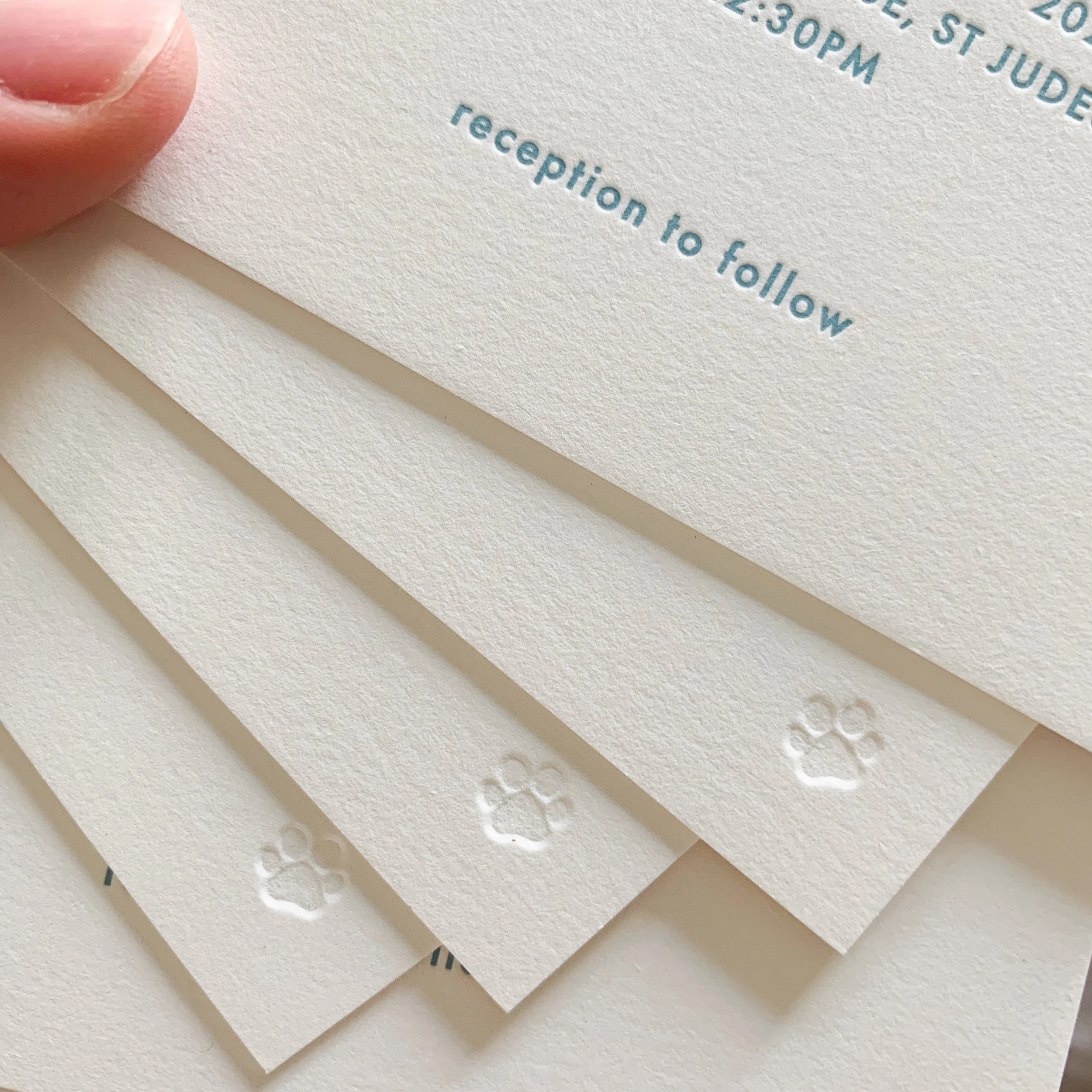 Blind letterpress printed with the cutest little cat paw! 