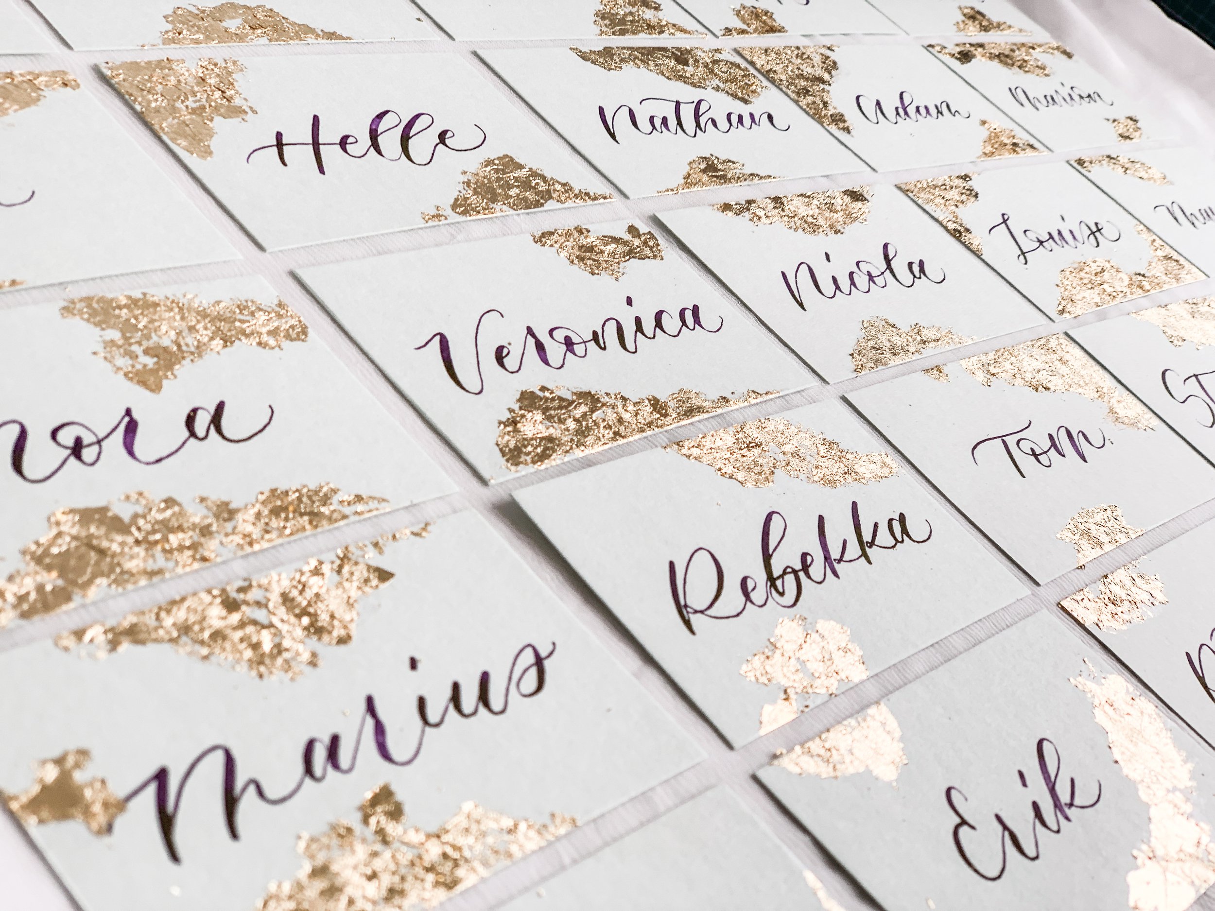 Calligraphy place names finished with gold foil