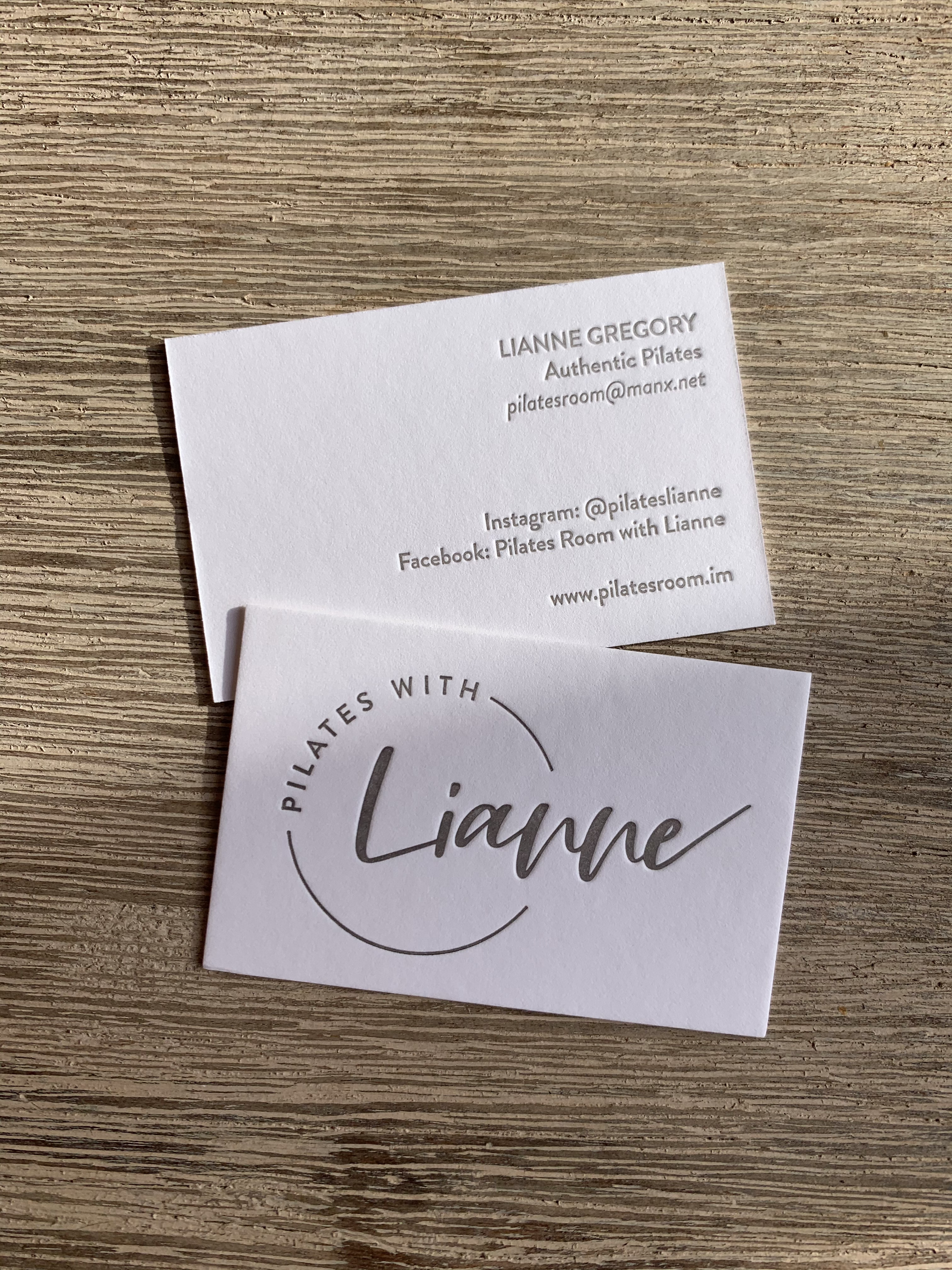 Letterpress pilates studio business cards