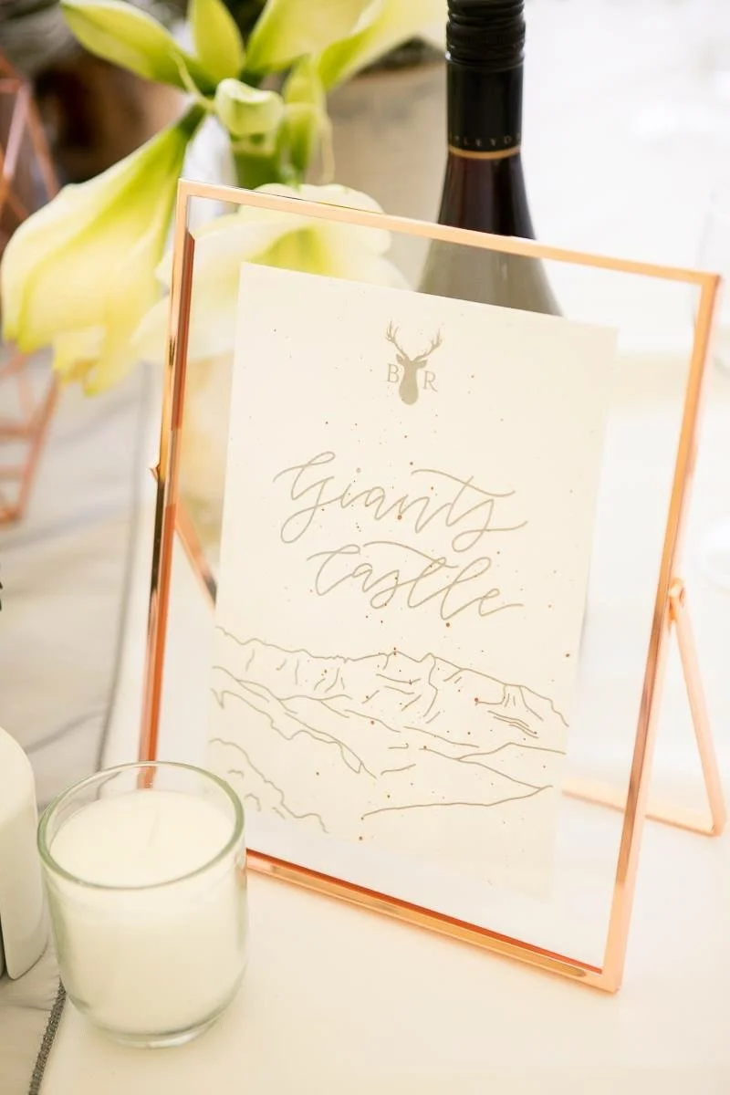 South African mountains as table names framed in copper frames