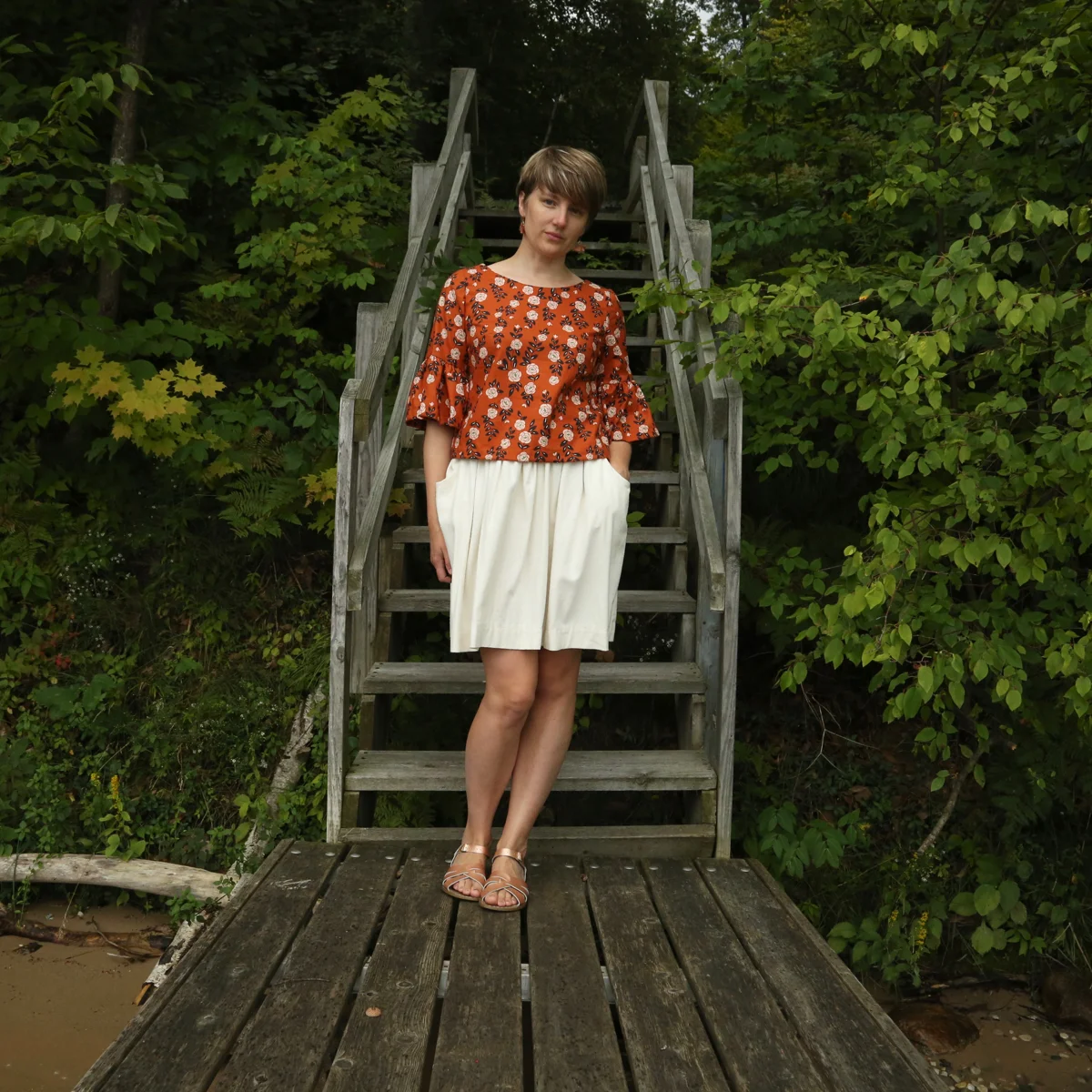 Fanciful top with bell sleeves